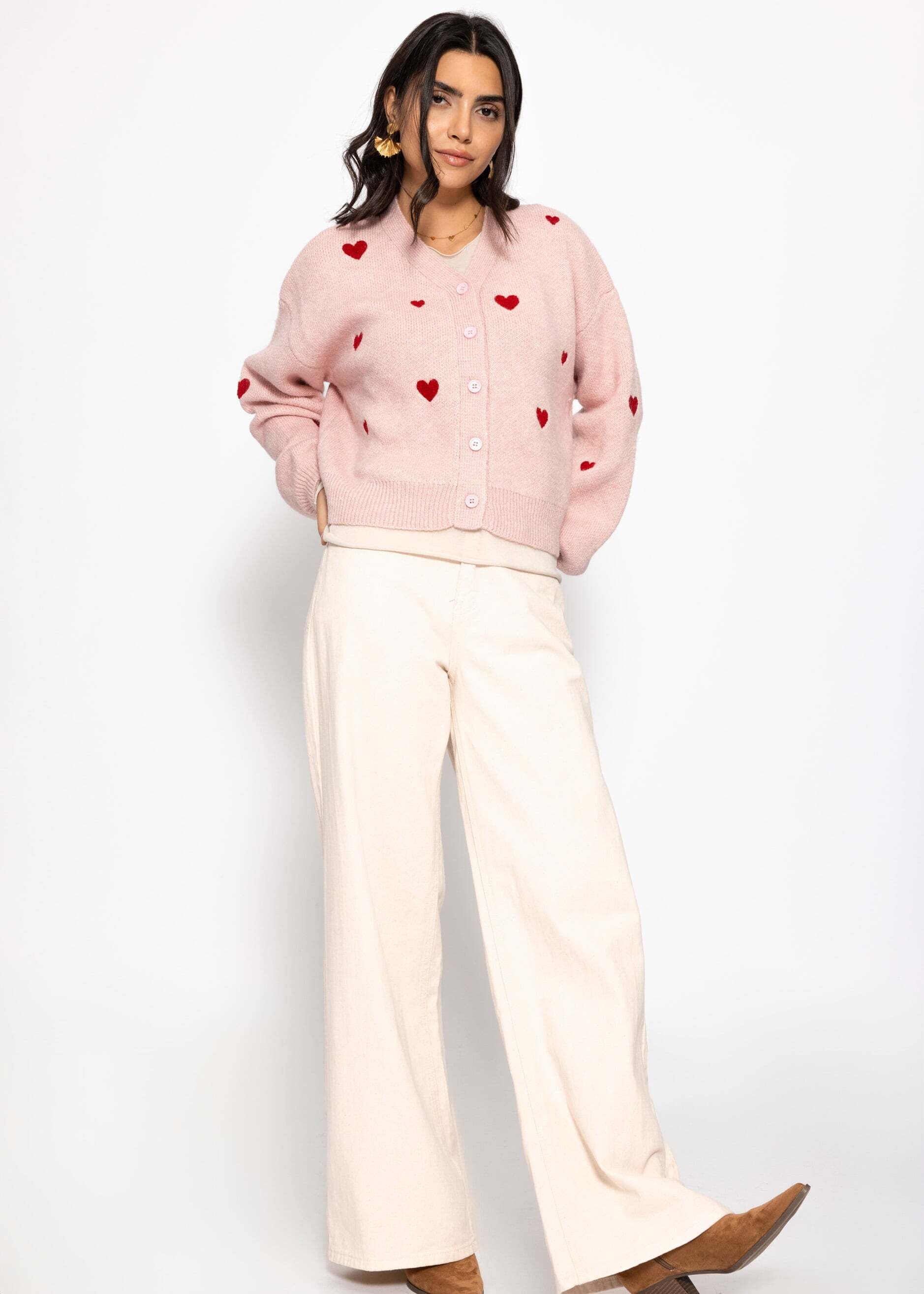 SASSYCLASSY Cardigan Cardigan mit roten Herzen für Damen Weiche Strickjacke günstig online kaufen