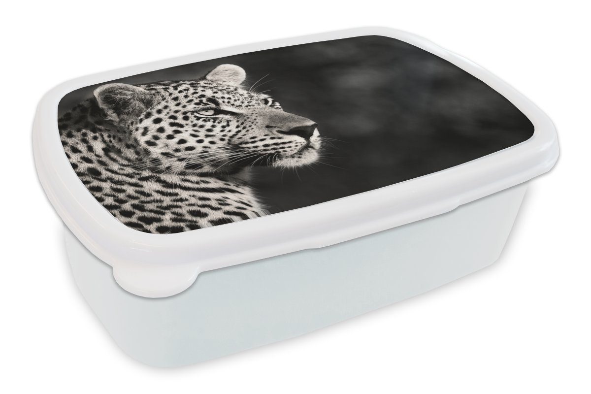 MuchoWow Lunchbox Leopard - Schwarz - Weiß - Südafrika, Kunststoff, (2-tlg), Brotbox für Kinder und Erwachsene, Brotdose, für Jungs und Mädchen
