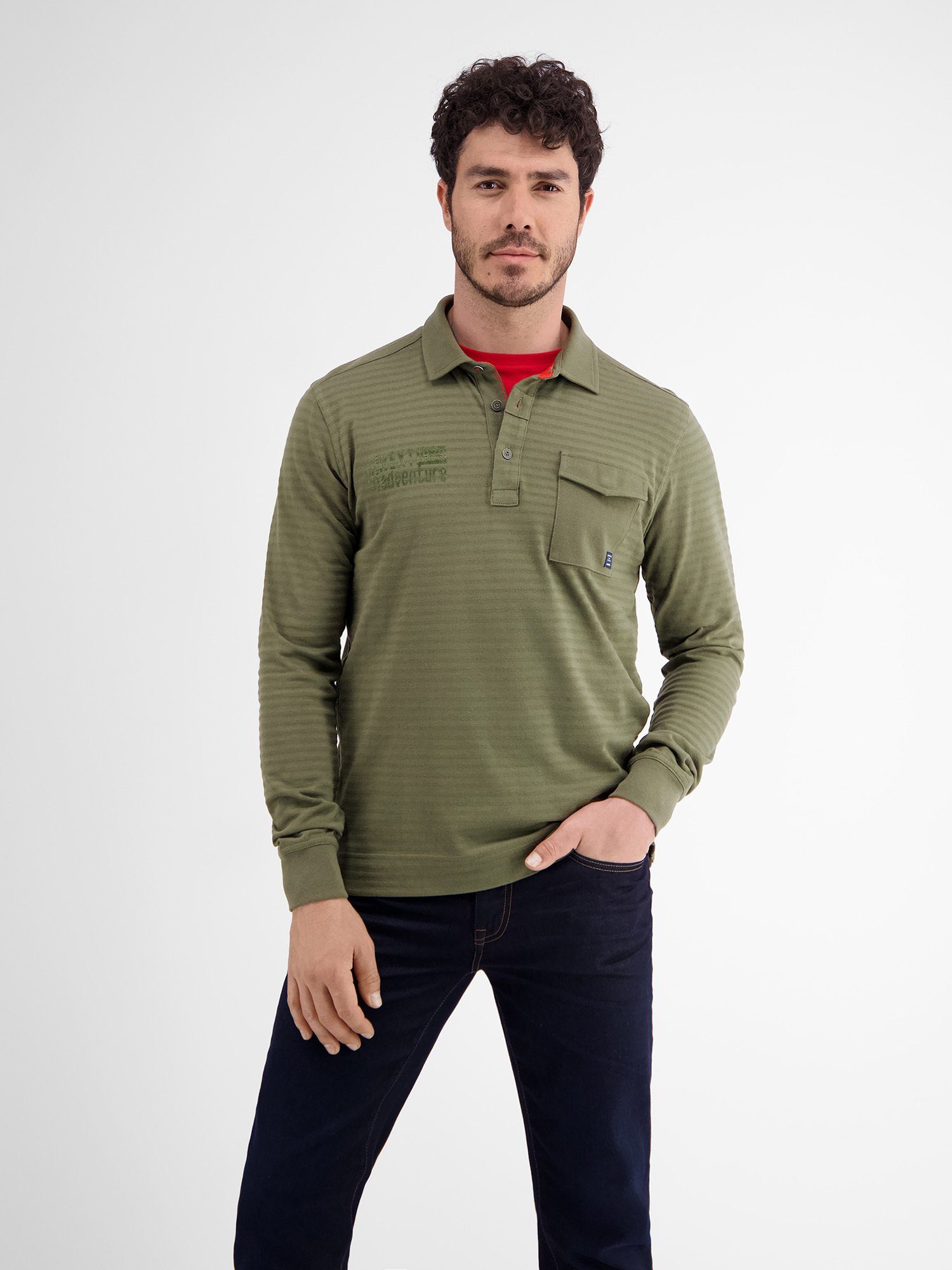 gestreift AGED LERROS Longsleeve-Polo, LERROS OLIVE Langarm-Poloshirt