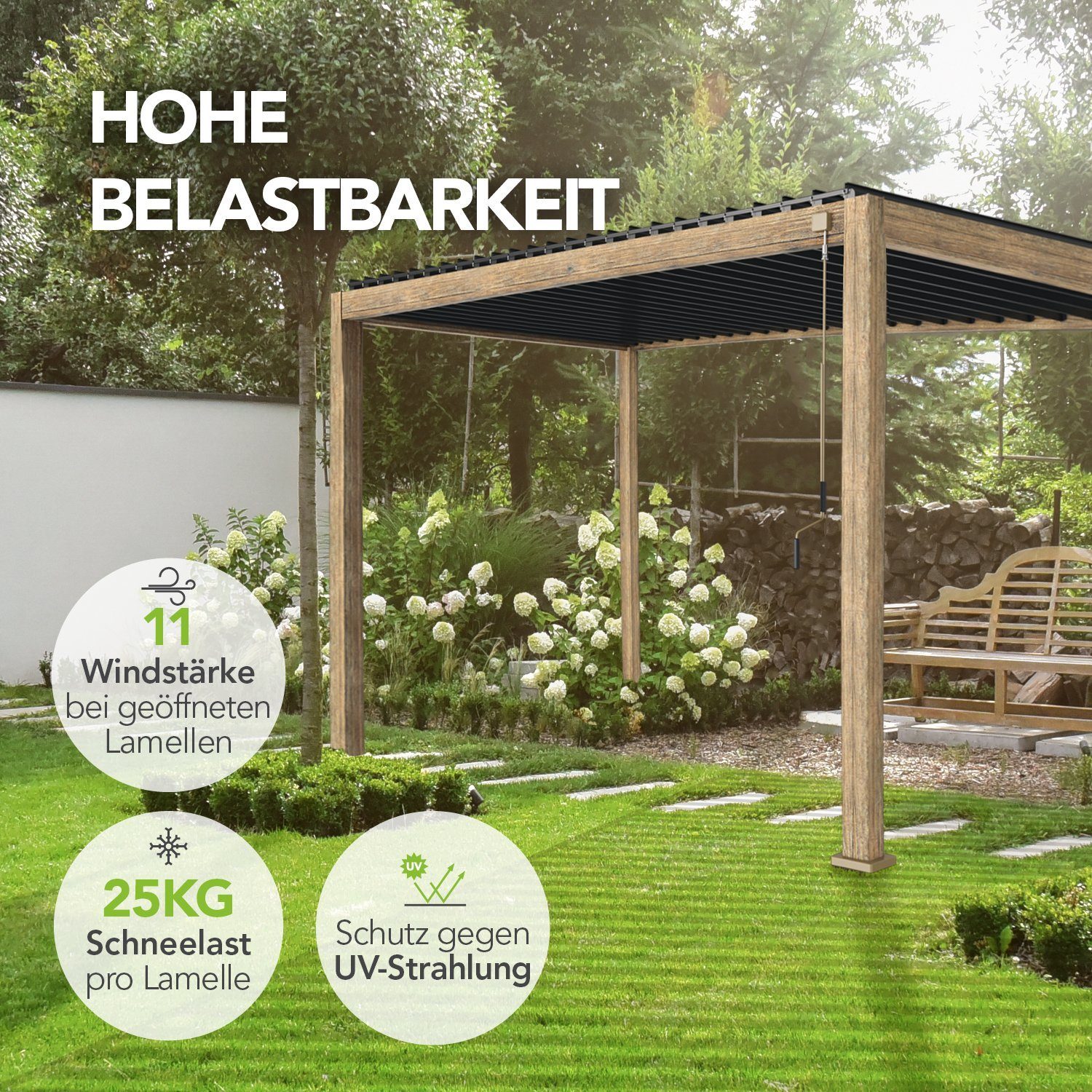 Weide Pergola »Weide VollAluminium 3,6 x 4 Meter mit Holzoptik