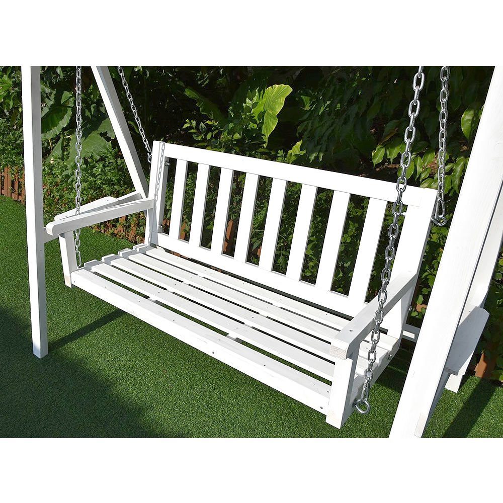 Feel2Home Hollywoodschaukel Hollywoodschaukel Weiß/Grau Gartenbank Outdoor Hängeliege Sonnendach, 3-Sitzer, Schaukel, Stück, 1 tlg., Premium-Hollywoodschaukel, Stabile Kettenaufhängung