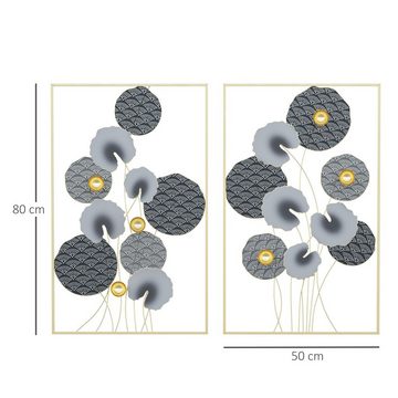 HOMCOM Wandbild Wanddekoration, Lotusblatt (Set, 2 St), Höhe: 80cm