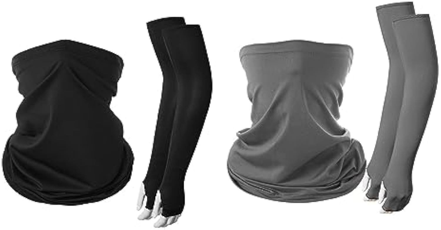 GOOLOO Multifunktionstuch Halstuch Schlauchschal Neckwarmer Facemask UV-Schutzhandschuhe, (4-er Set, Dünner Stoff UV-Schutz-Armschützer, 4-St), Sonnenschutz atmungsaktiv 2*Schals, 2 Paare Armstulpen