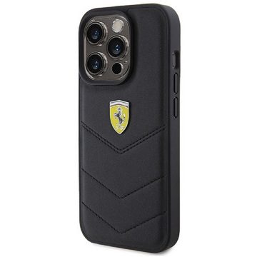 Ferrari Handyhülle Handyhülle Case iPhone 15 Pro Ferrari Echtleder schwarz 6,1 Zoll, Kantenschutz