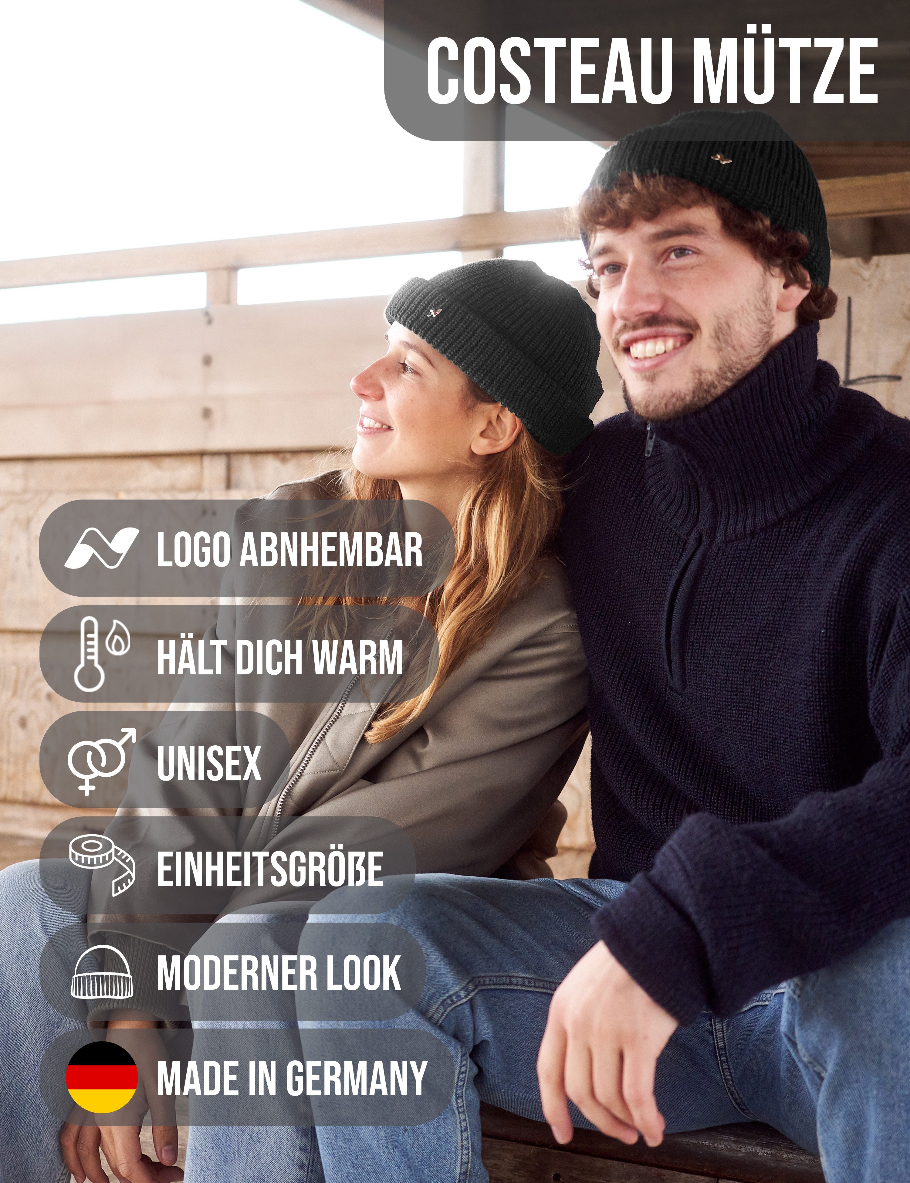 NYTTED® Strickmütze - kurze Costeau Mütze- 100% Wolle - Made in Germany - UNISEX