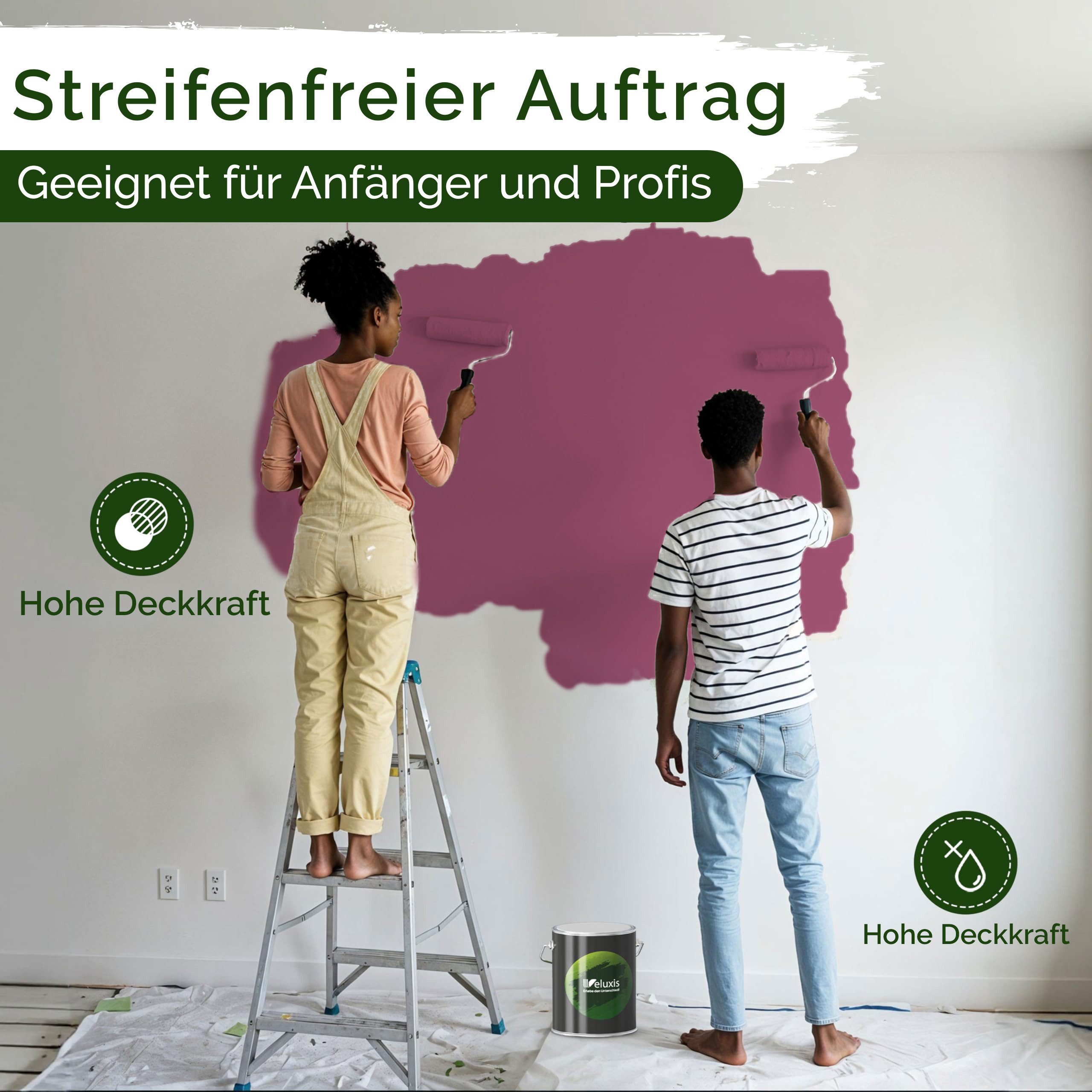 Veluxis Wandfarbe Veluxis® Edle Wandfarbe, für den Innenraum - Deckkraft-Klasse 1, Streifenfrei & tropfarm