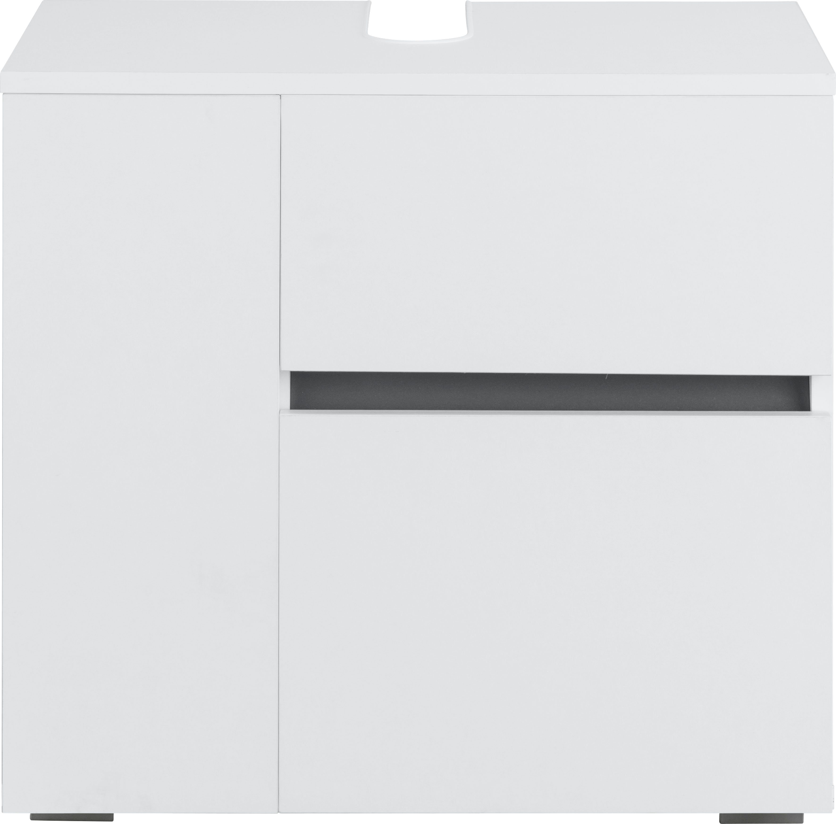 55 Höhe Tür 60 cm Home Waschbeckenunterschrank Push-to-open-Funktion, Siphonausschnitt, Breite weiß/weiß | Wisla weiß cm, affaire