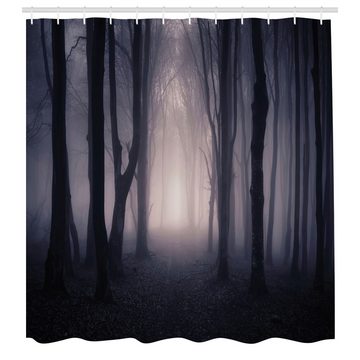 Abakuhaus Duschvorhang Moderner Digitaldruck mit 12 Haken auf Stoff Wasser Resistent Breite 175 cm, Höhe 180 cm, Wald Tief im Dschungel Spooky