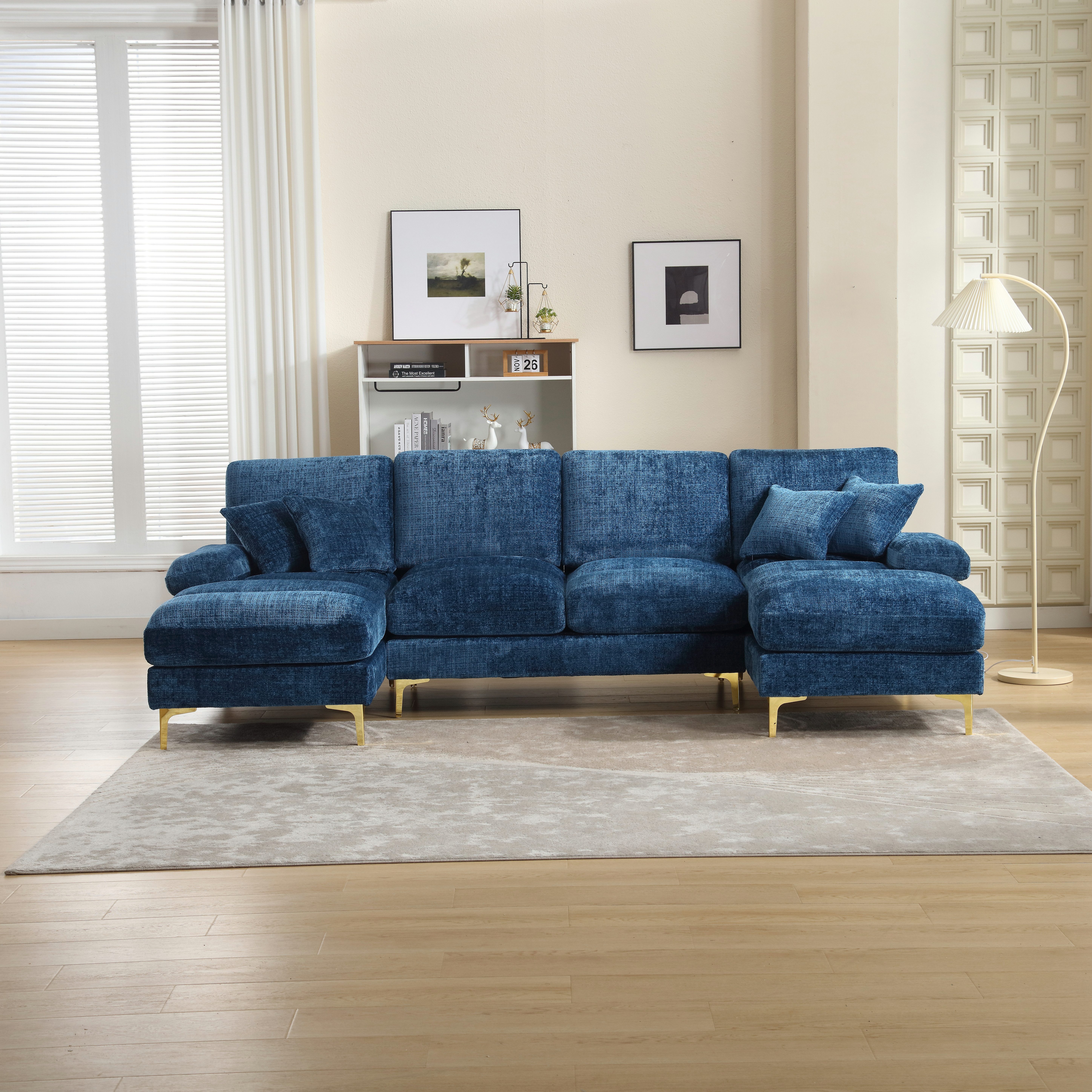 i@home 4-Sitzer Modernes großes Chenille U-Shape Sektionssofa, doppelten Liegesitzen, für Wohnzimmer Schlafzimmer Büro Wohnung Zuhause am Kamin