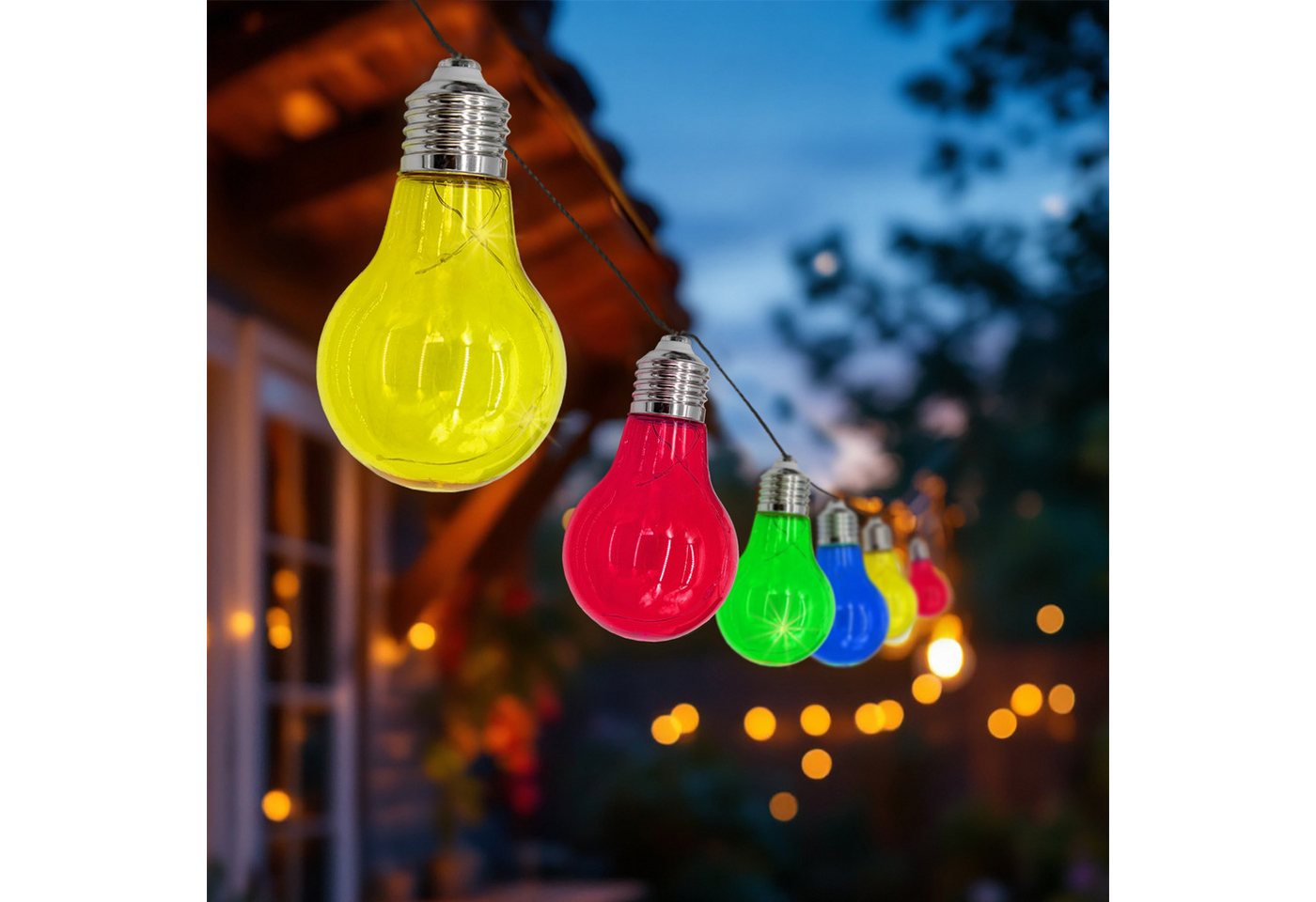 Spetebo LED-Lichterkette Solar mit 10 bunten LED Glühbirnen, 10-flammig, 450 cm lang - Garten Dekobeleuchtung mit farbigen Lampen