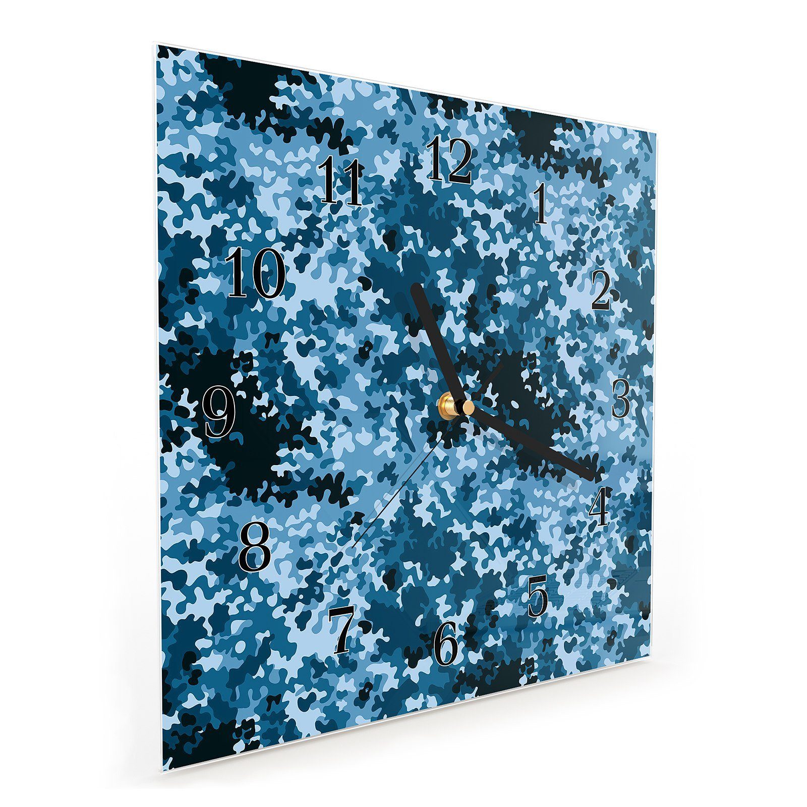 30 Wandkunst Wanduhr Wanduhr Größe Glasuhr 30 Primedeco mit Motiv Camouflage cm Blau x