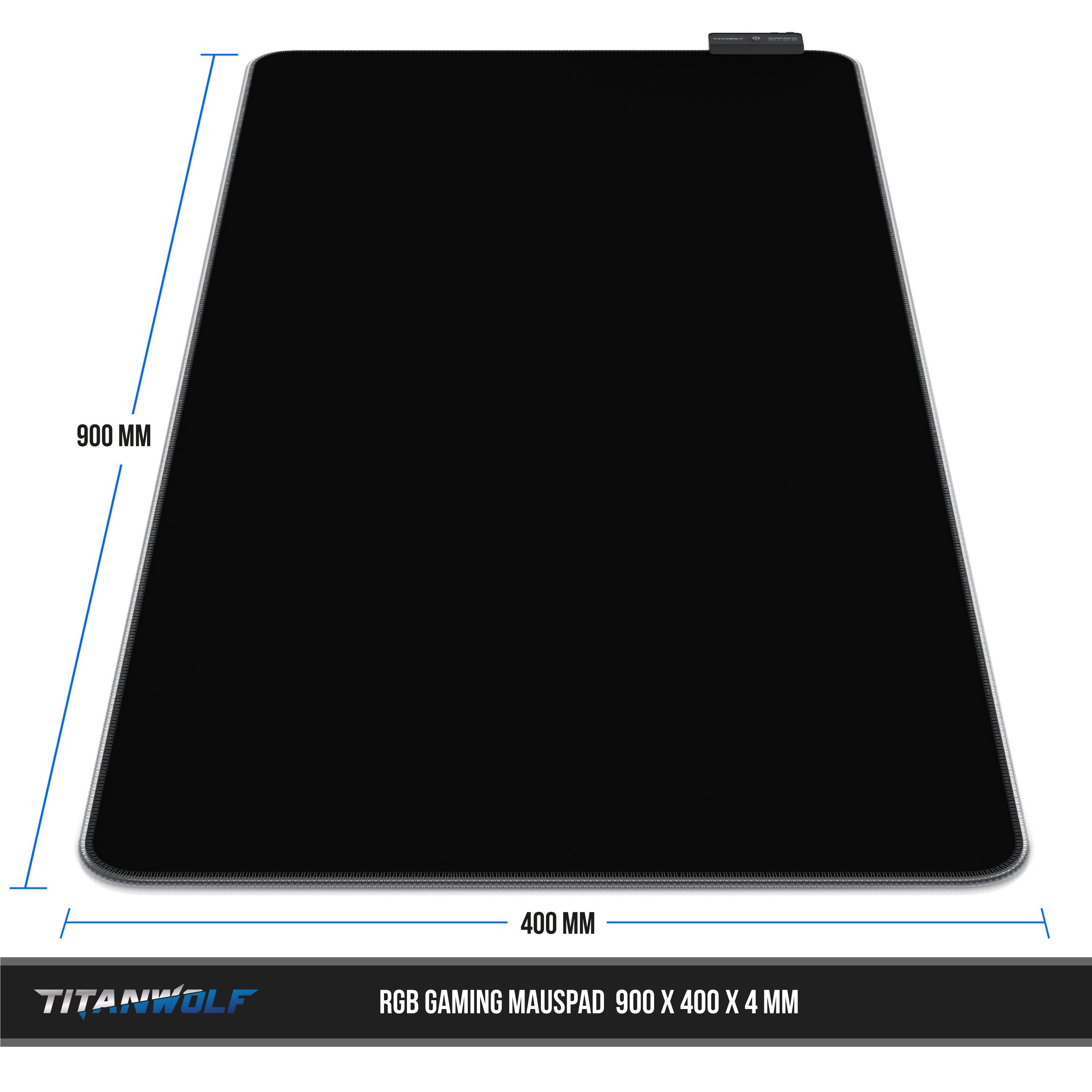 Titanwolf Gaming Mauspad RGB Mousepad 900 x 400 x 3 mm, LED Multi Color XXL Tischunterlage (1-St), rutschfest, abwaschbar, Geschwindigkeit & Präzision, schwarz – Bild 4 von 5