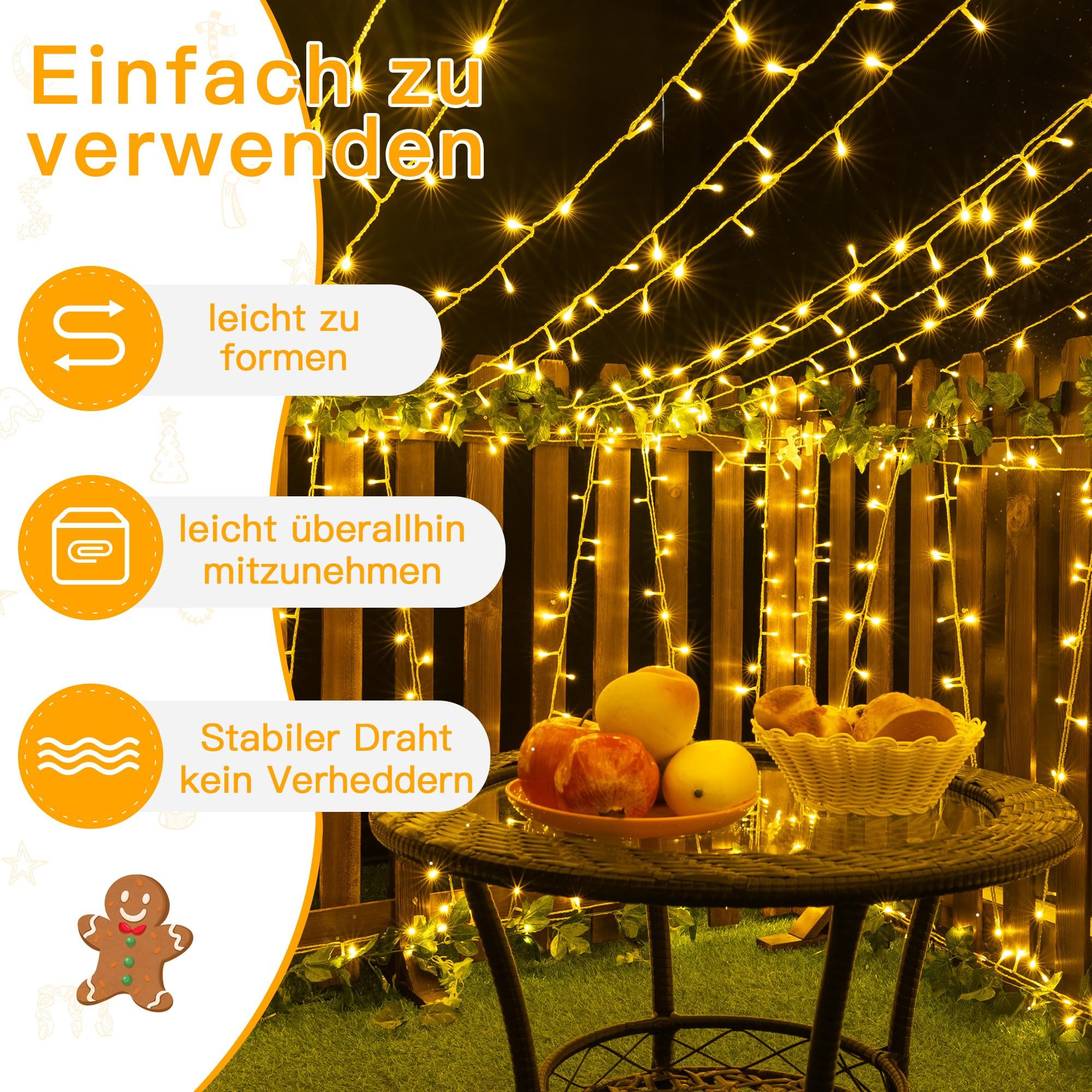 YI LED-Lichternetz 10m Sommerüberraschung Lichtschnur LED Schnur Licht Hochzeit Dekor