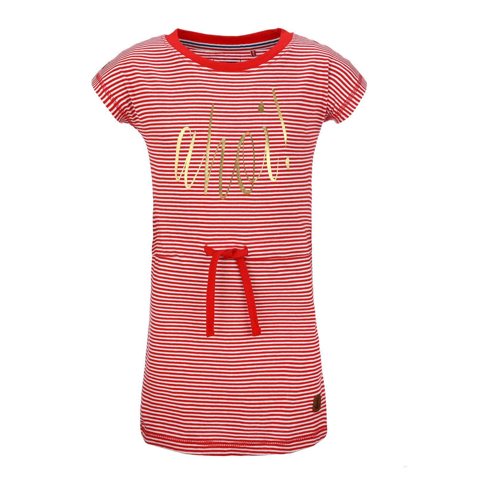 modAS Shirtkleid Kinder Mädchenkleid Print Ahoi mit Streifen - Streifenkleid Baumwolle (02) rot / weiß