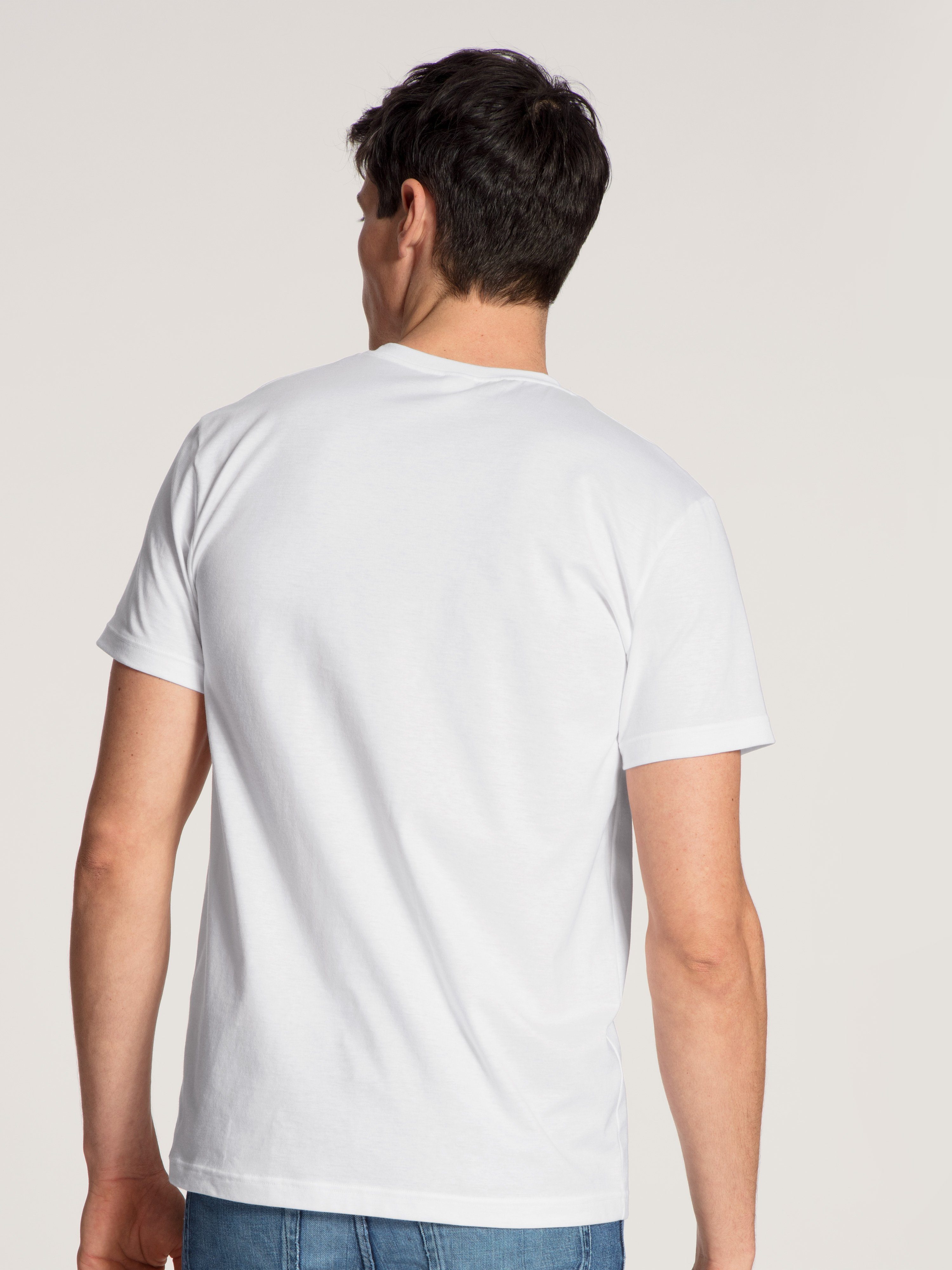 Modern T-Shirt enganliegendes weiss Kurzarmshirt, Natural (2er Pack) Fit CALIDA Benefit