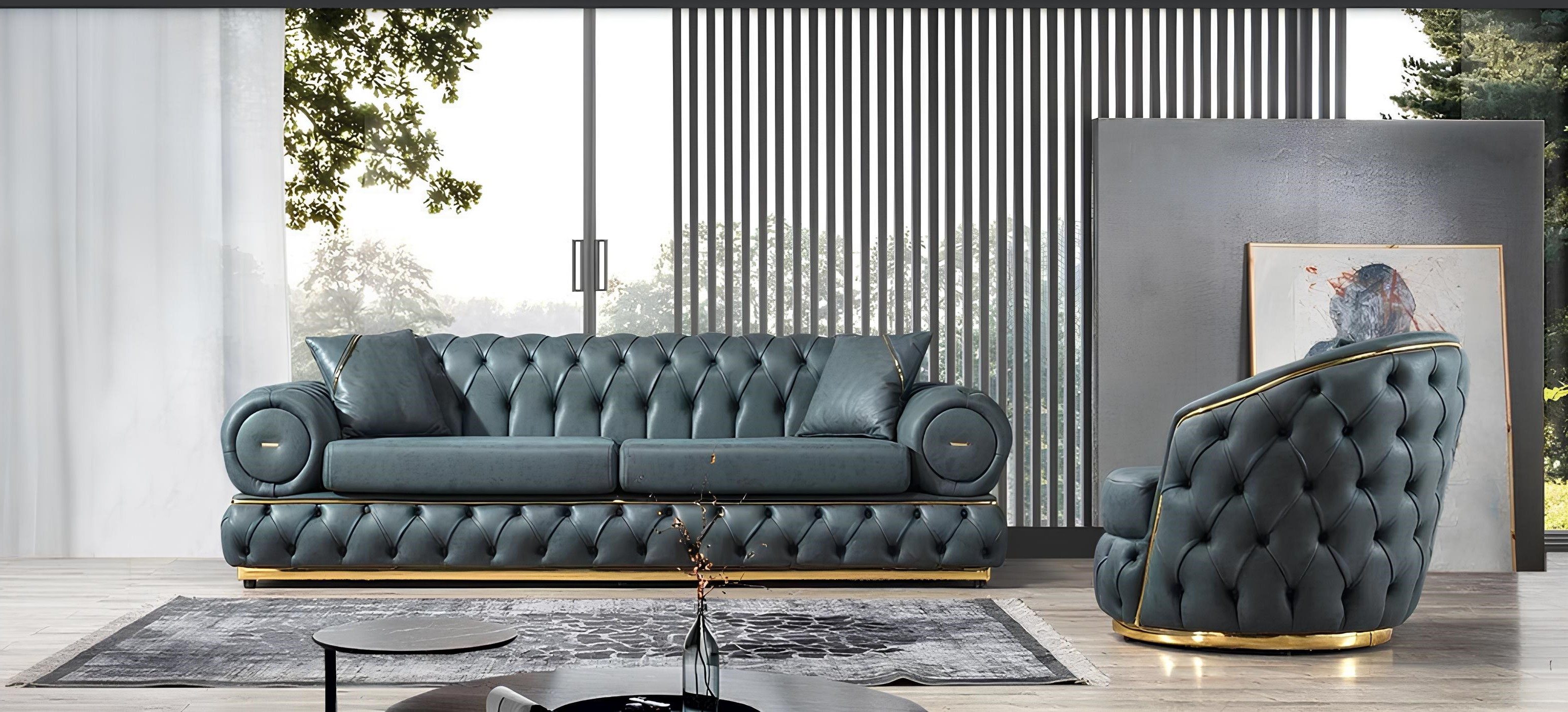 Xlmoebel Chesterfield-Sofa Luxuriöse Sofagarnitur aus hochwertigem Leder in zeitlosem Design, 2 Teile, Hergestellt in Europa