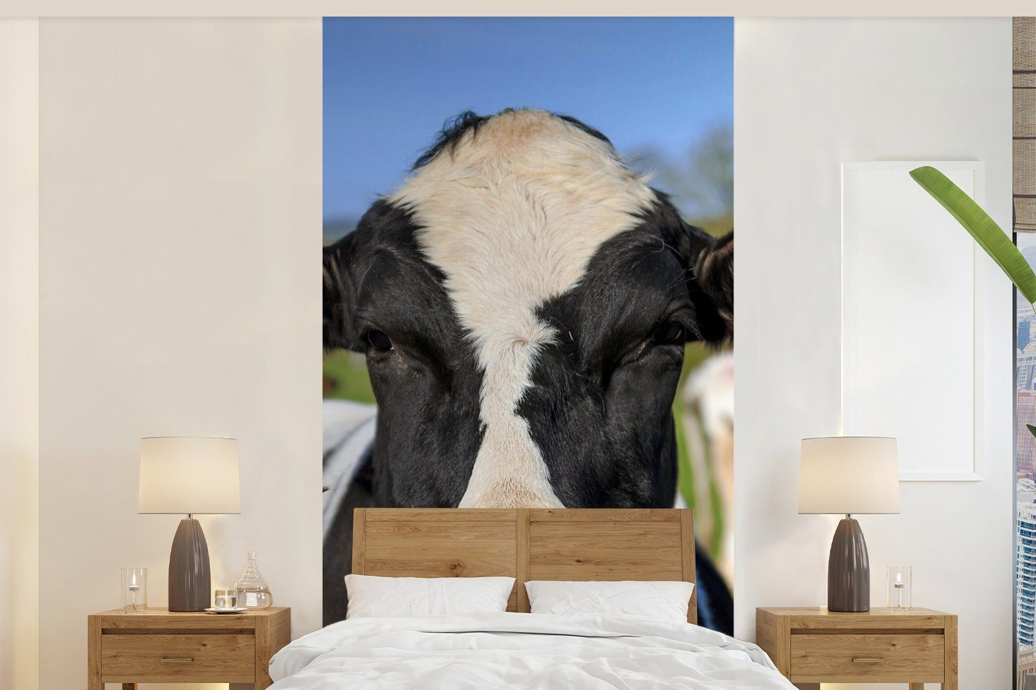 MuchoWow Fototapete Kuh - Zaun Matt, - Wohnzimmer Vliestapete bedruckt, Fototapete für St), Küche, Schlafzimmer Gras Tiere, - (2