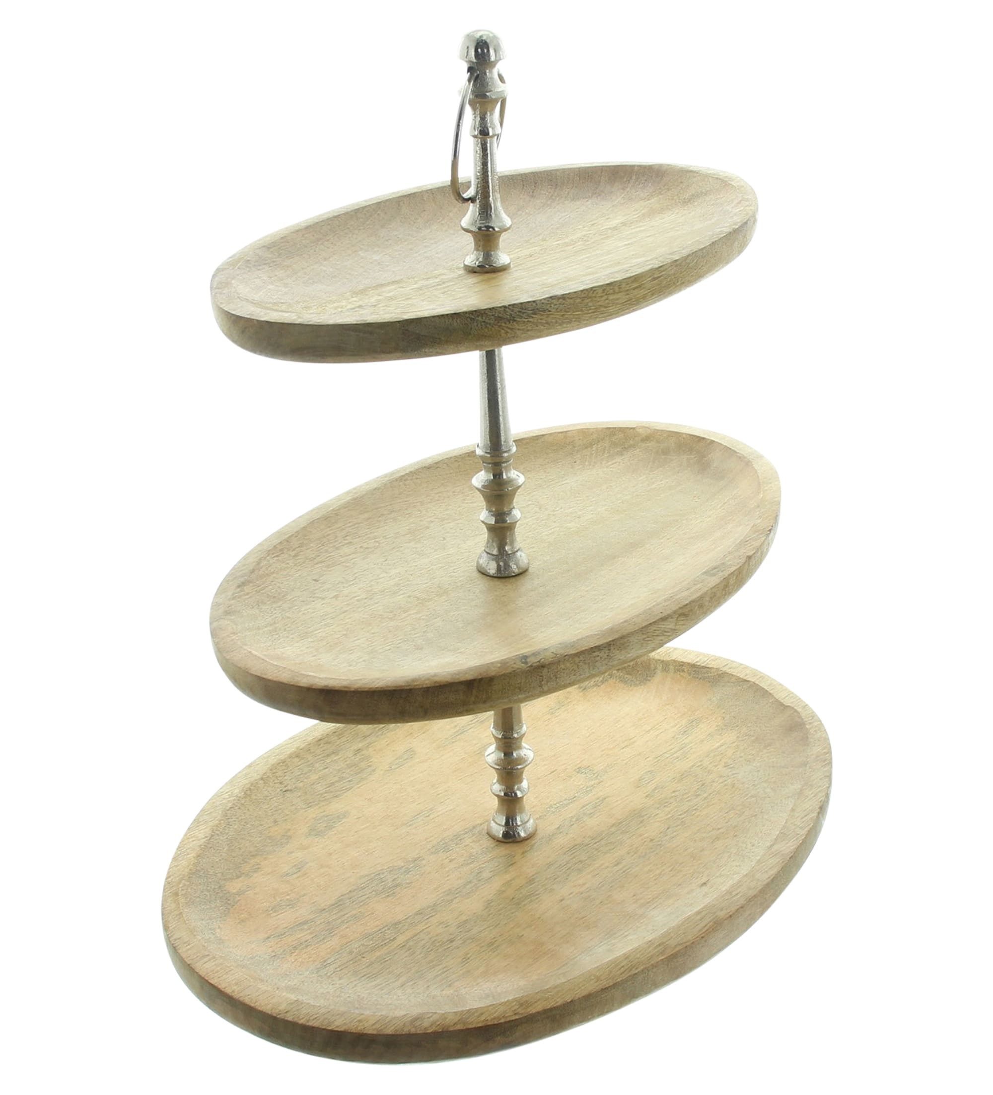 Dekoleidenschaft Etagere "Oval" aus Mangoholz, 3 Etagen, Holz Tortenständer, große Obstetagere, Mangoholz, Kuchenständer, Cupcake Muffin Ständer, Wurst Käse Kekse Nüsse Platte