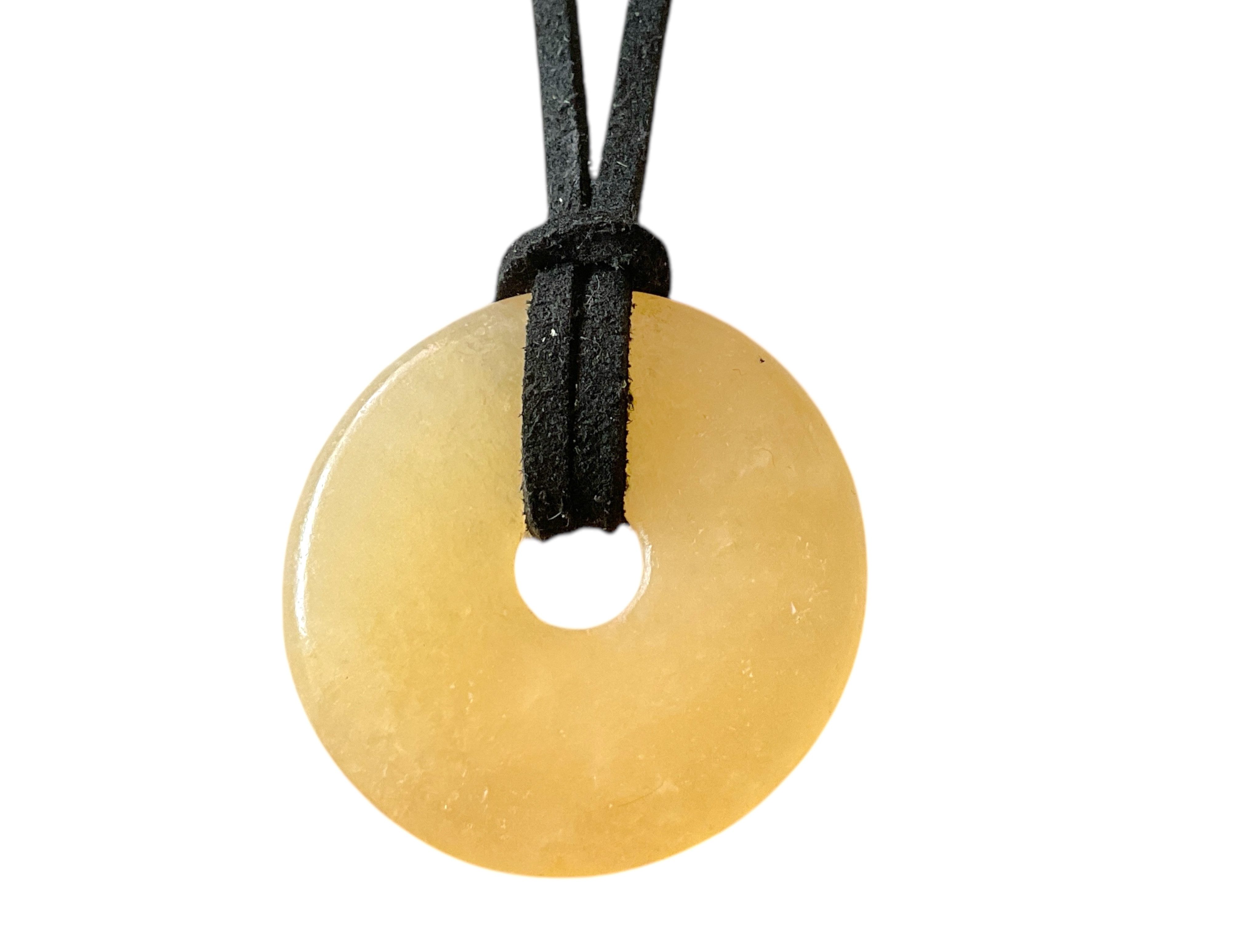 Steinfixx® Lange Kette echter Edelsteindonut 30 mm, incl. Geschenkbox, viele Varianten (incl. Wildlederband 80 cm, Handmade), zusätzlich wahlweise mit Silber- oder Goldspirale