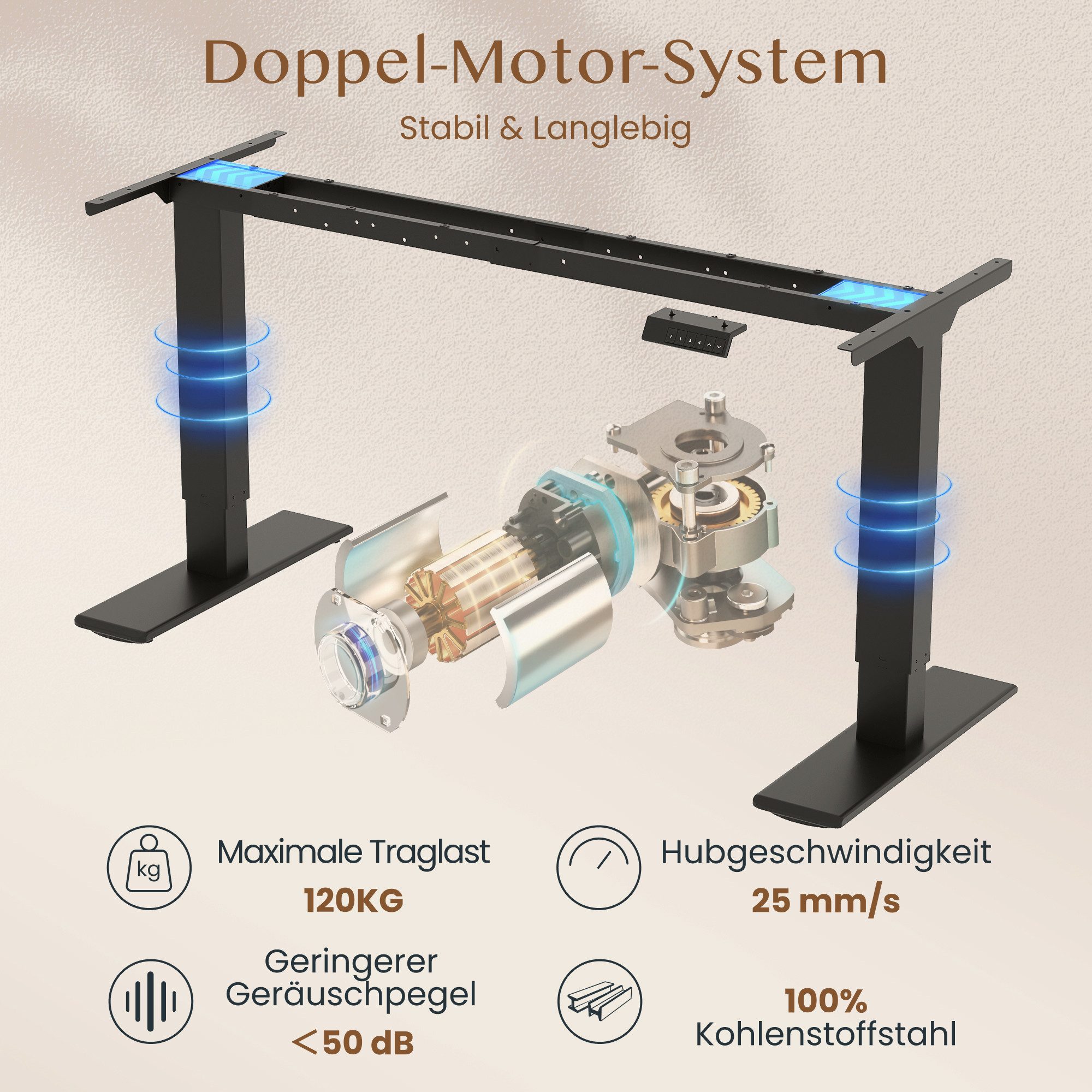 FLEXISPOT Schreibtisch Sitz-Steh-Tisch mit Memory-Funktionen (110X54/140X70/ 160X70/ 180X80/ 200X80 CM), Dual-Motor, 4 Speicherplätze, Anti-Kollisionssystem – Bild 4 von 5