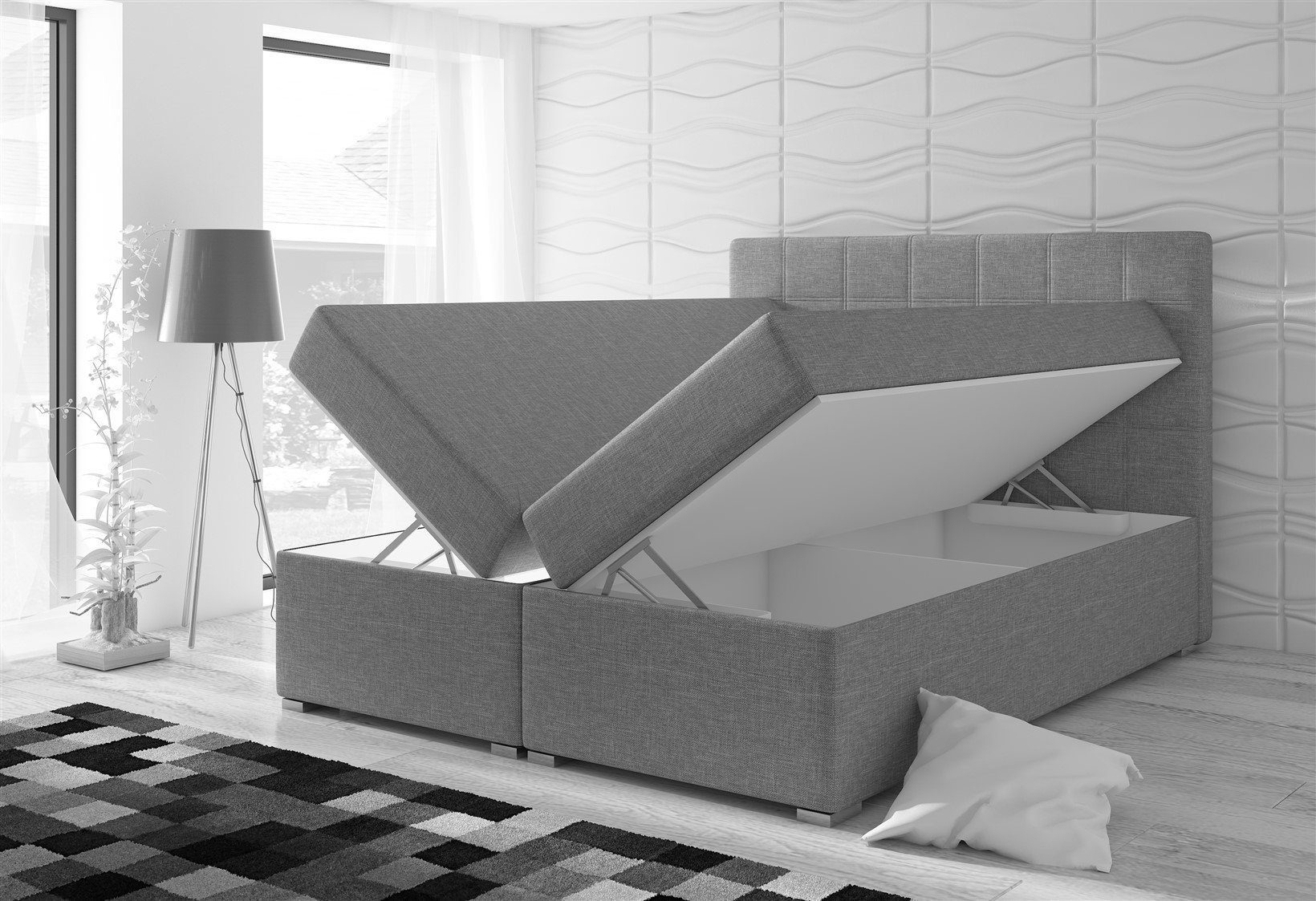 DB-Möbel Boxspringbett Boxbett Schlafzimmerbett KATALITIO in Stoff Faro (auch in Überlänge erhältlich, inkl. Kaltschaumtopper und Bettkästen), Inkl. Topper