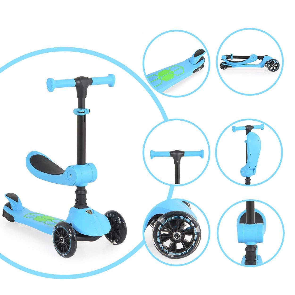 Moni Dreirad Lamborghini 2 in 1, Laufrad-Funktion, 3 PU-Räder, ABEC-7, klappbar, ab 18 Monate