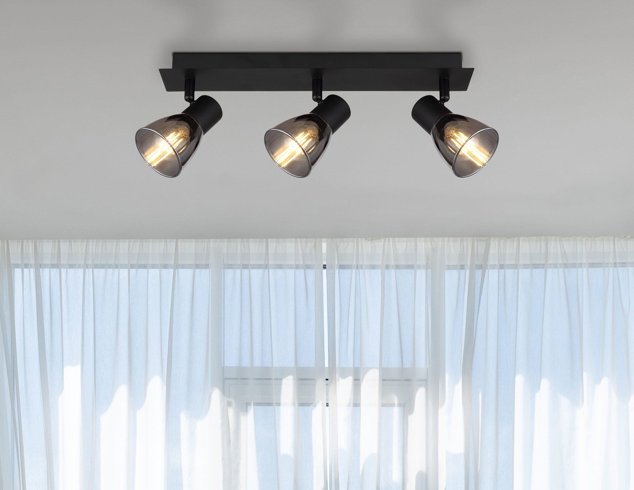 GLOBO LIGHTING Deckenstrahler CLAUDE, ohne Leuchtmittel, Deckenspot/schwarz/Glas rauchfarben