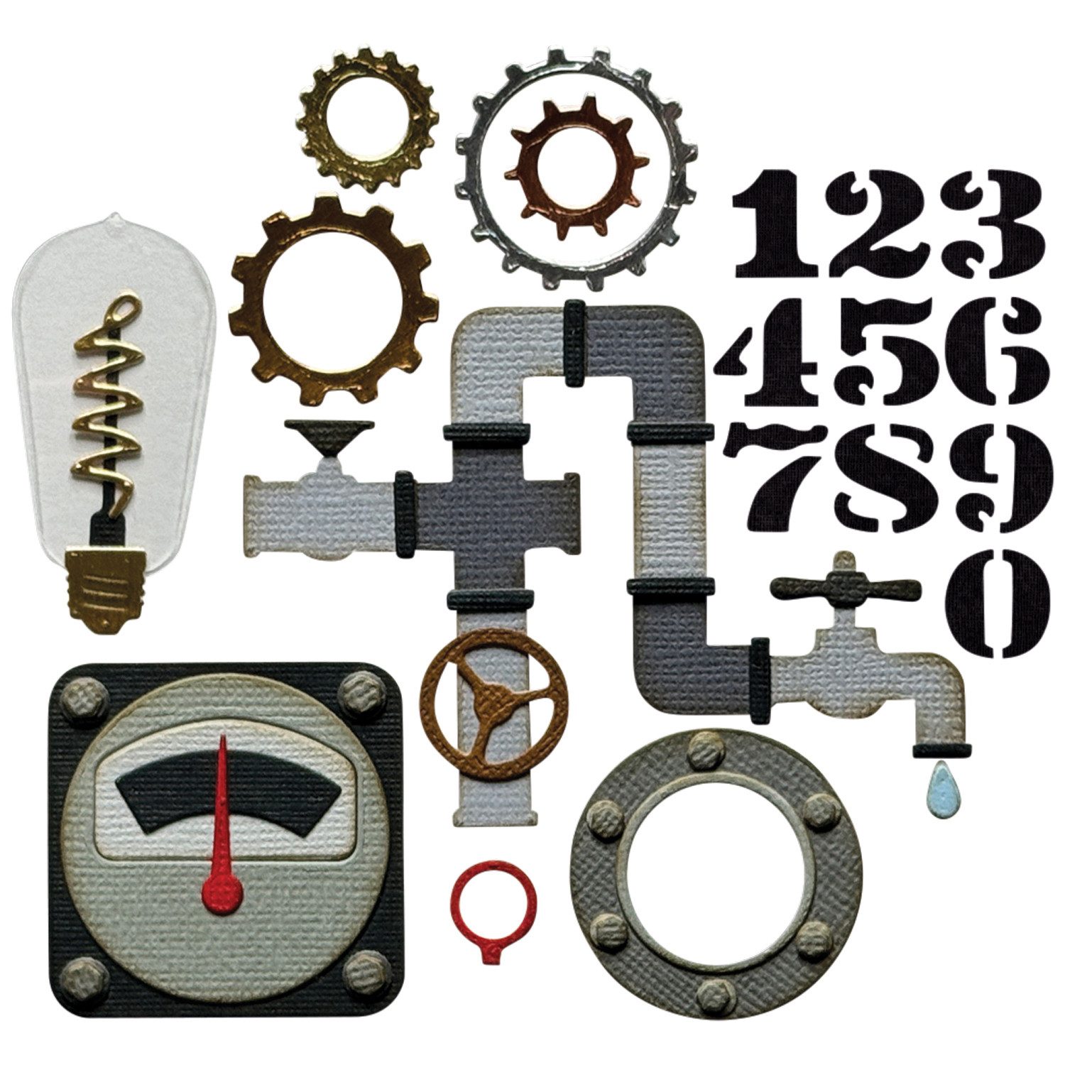 Sizzix Motivschablone Thinlits Stanzschablone 'Vault Industrial by Tim H, 37 Teile