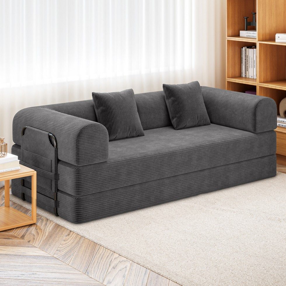 Real Relax 2-Sitzer Cord-Bodensofa, gestellfrei, hohe Lehne, Kopfstütze, Seitentasche, 1 Teile