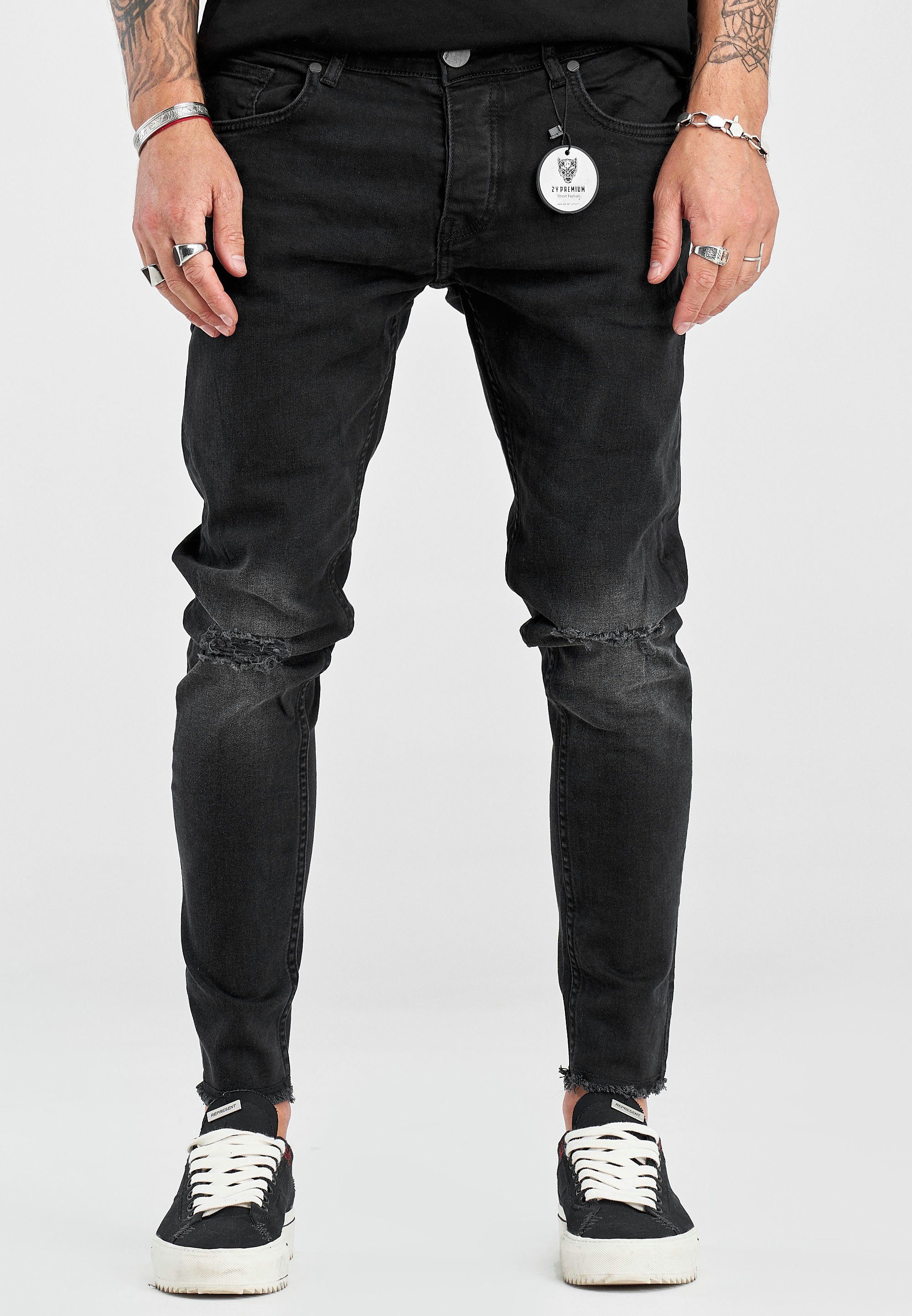 Herren Jeans 2Y Premium Slim-fit-Jeans JOSEY mit rockigen Destroyed-Elementen
