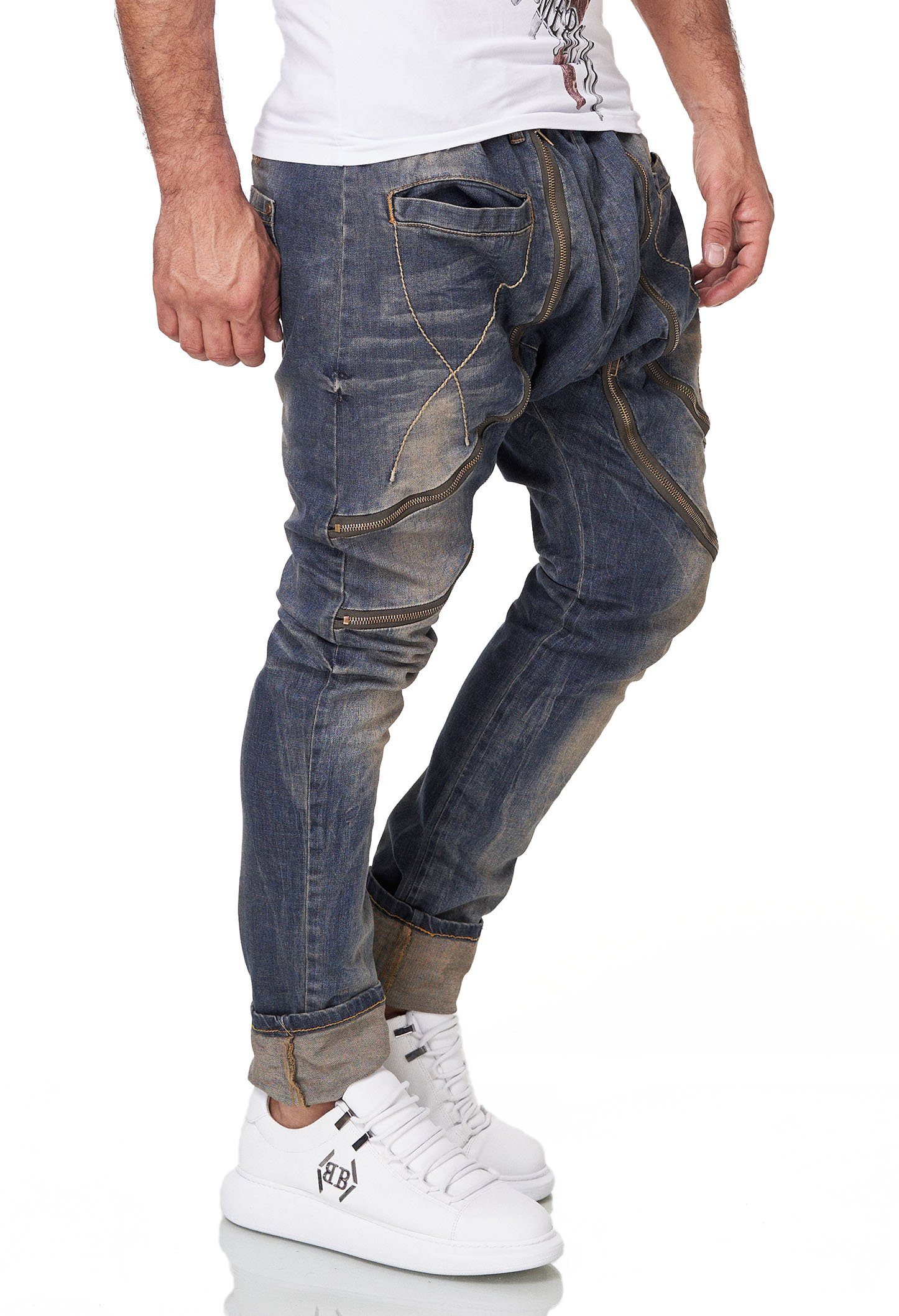 trendige KINGZ mit Jeans Zierreißverschlüssen Bequeme