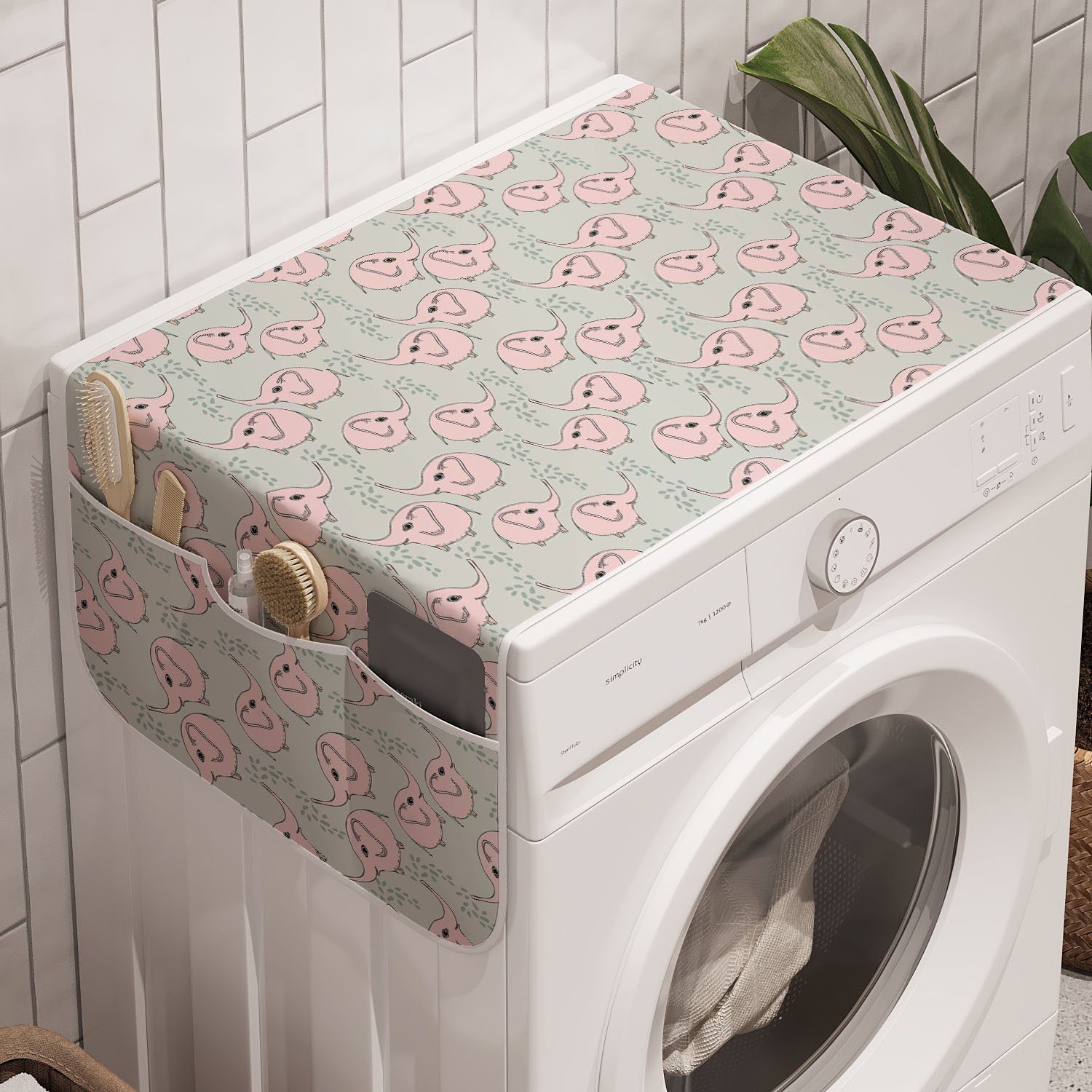 Pastell Badorganizer Waschmaschine Trockner, Entwurf und Elefant für Cartoon Anti-Rutsch-Stoffabdeckung Abakuhaus Baby