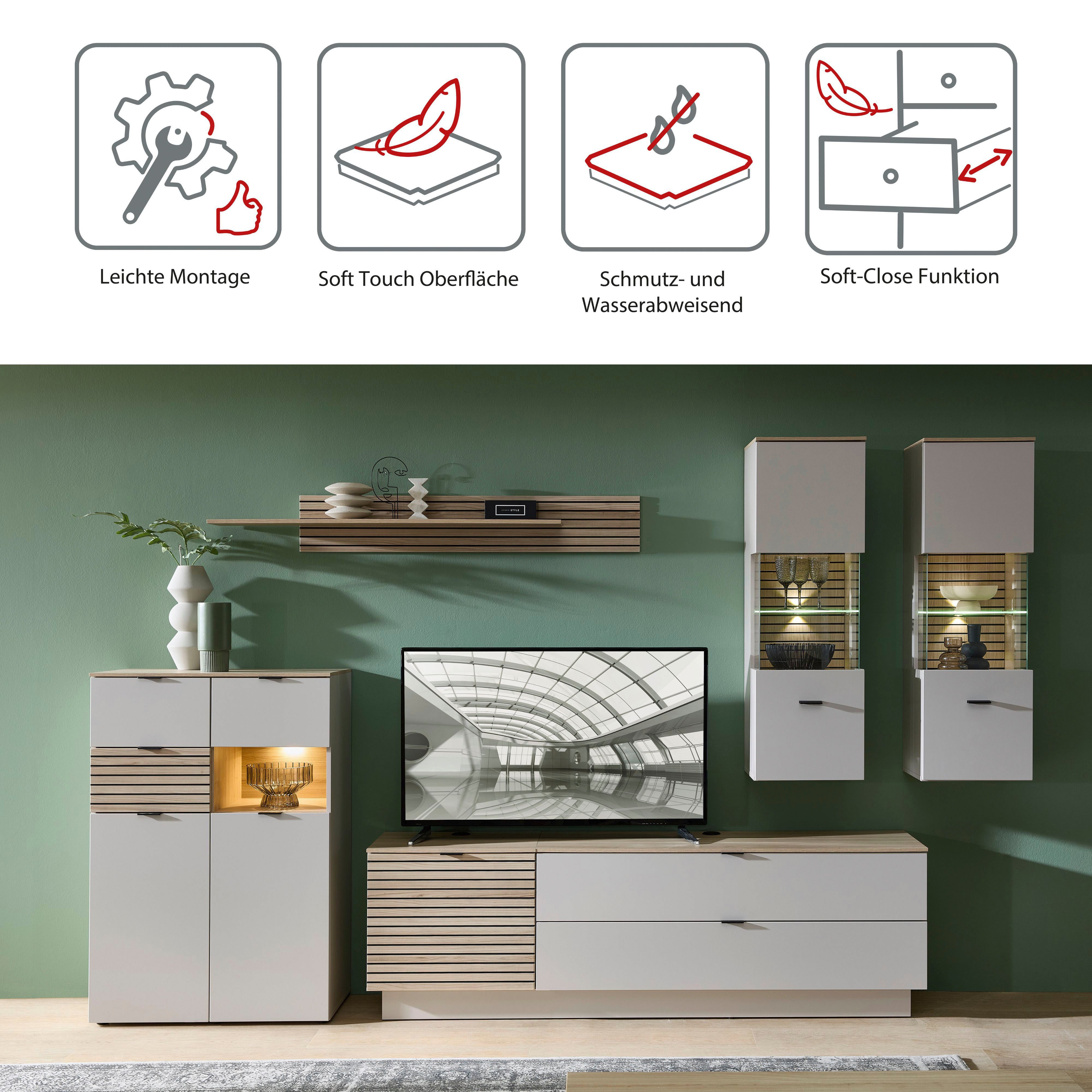Innostyle Wohnwand Ina Wohnwand, 340x200x44 cm (B/H/T), (6-St)