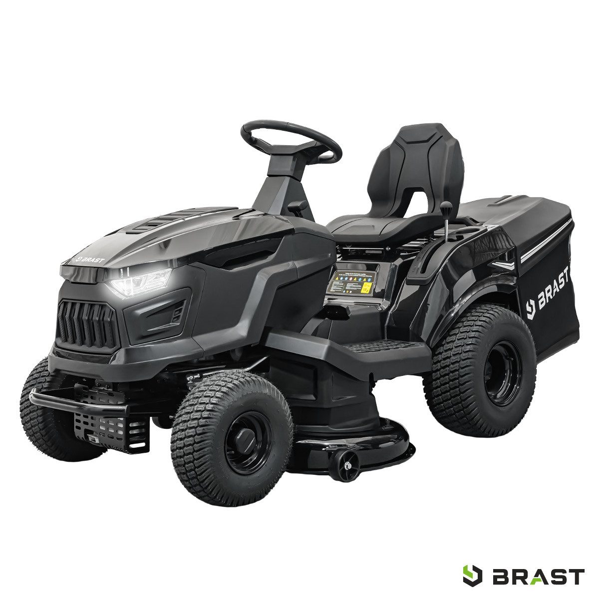 BRAST Rasentraktor Benzin Aufsitzmäher, 9,2 kW (12,5 PS), Elektrostart, 98 cm Schnittbreite, 2in1-Funktion, 7-Gang-Getriebe, 245L Fangkorb, für große Rasenflächen 1.000-5.000 m²