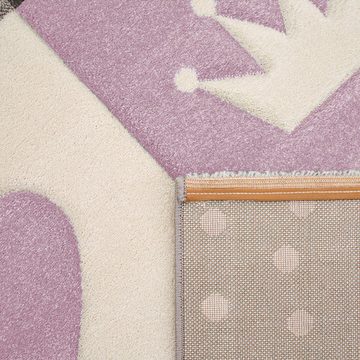 Kinderteppich Cosmo 339, Paco Home, rechteckig, Höhe: 16 mm, Kurzflor, Pastell-Farben, 3D-Effekt, Motiv Herz, Punkte & Krone