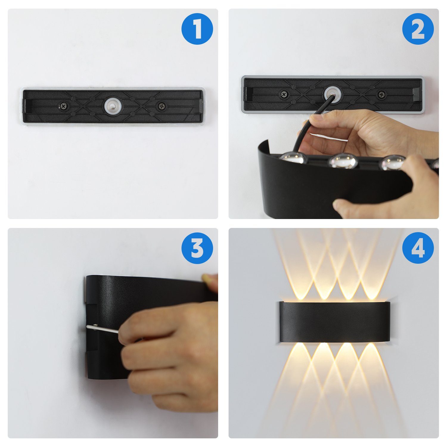 ZMH LED Außen-Wandleuchte Modern Up Down Außen-Wandleuchte Schlafzimmer Flur, LED fest integriert, Warmweiß, für Hauswand Garten Flur – Bild 4 von 5