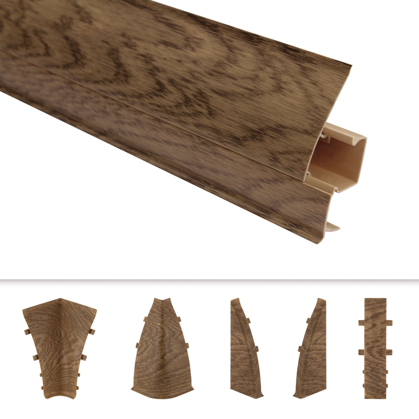 Lemal Sockelleiste, PVC Fußleisten 70x50mm mit Kabelkanal - (Innenecke) Boden Vinylboden Holzboden