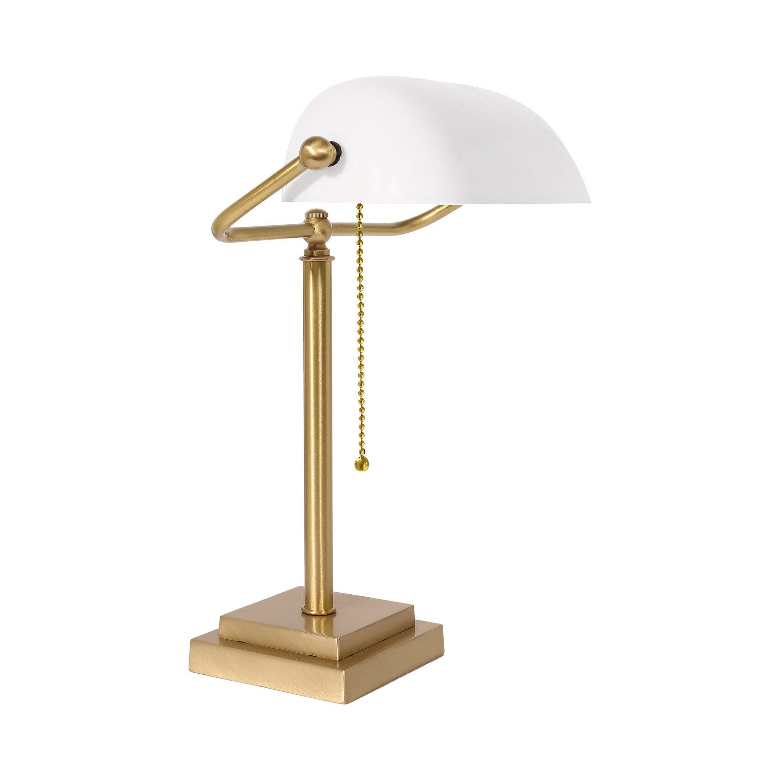 Licht-Erlebnisse Schreibtischlampe DAVID, ohne Leuchtmittel, Tischleuchte in Bronze hell Weiß E27 40 cm Glas Echt-Messing
