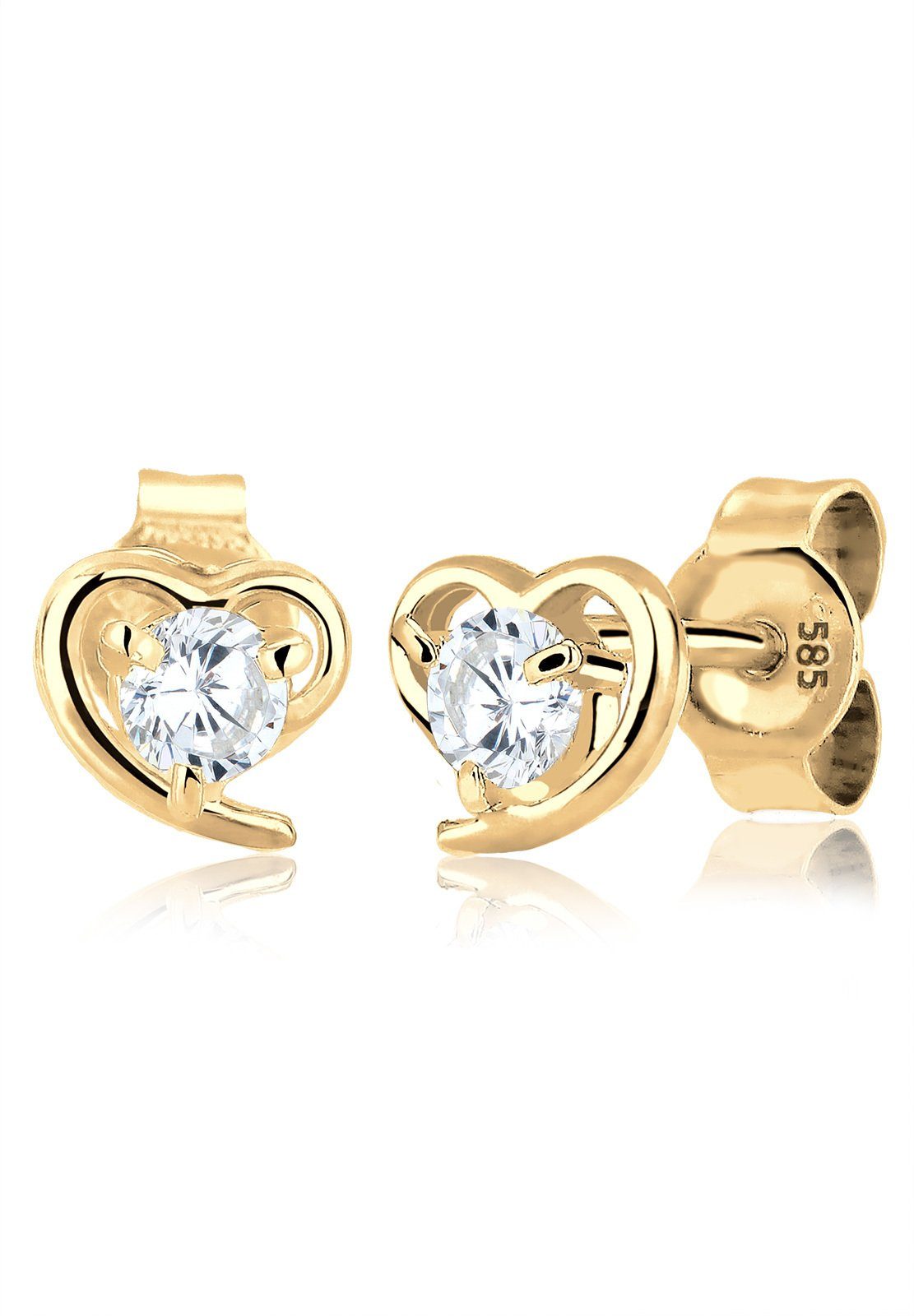 Elli Premium Paar Ohrstecker Herz Zirkonia 585 Gelbgold günstig online kaufen
