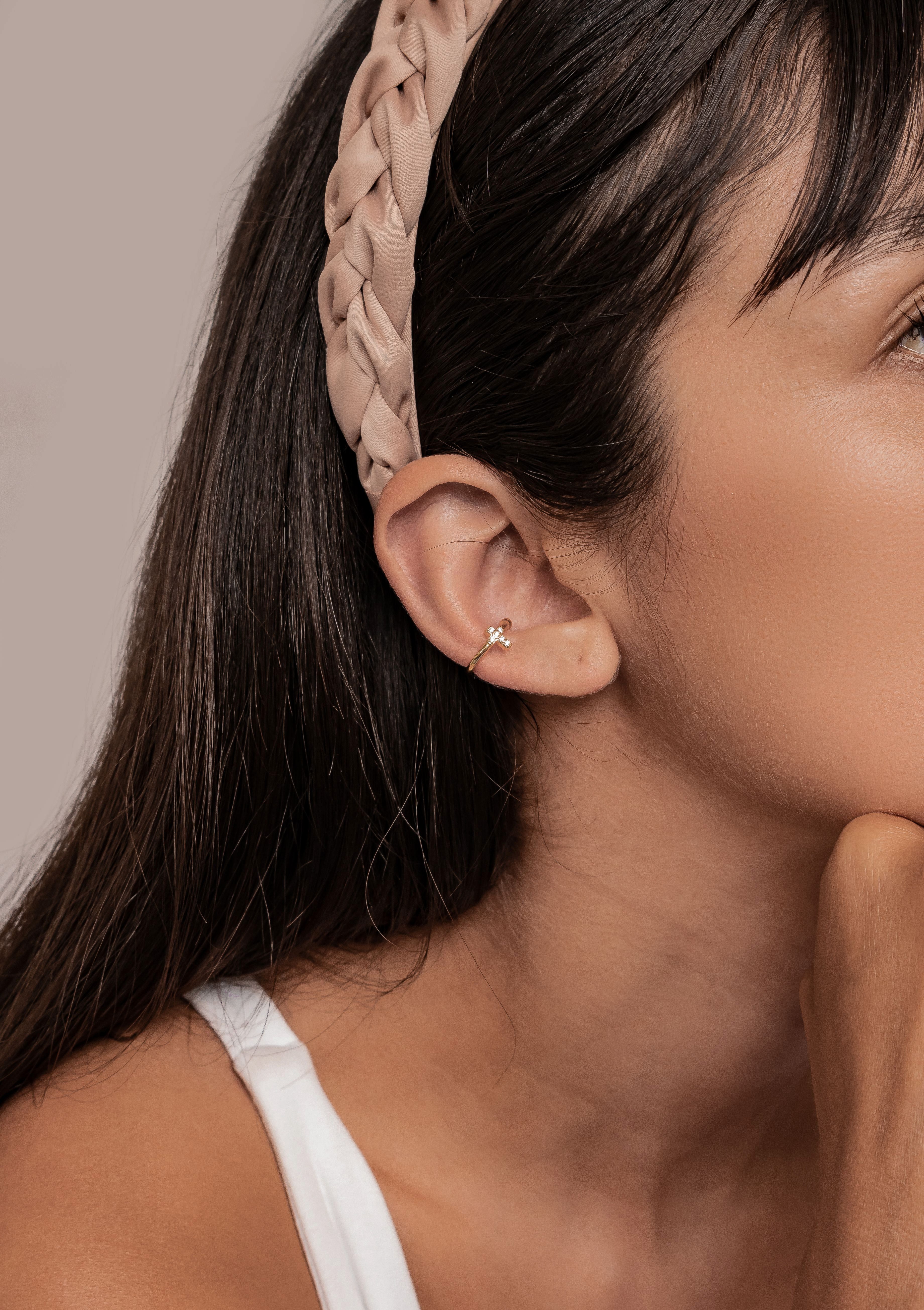 Hey Happiness Ohrklemme Mix und Match, aus 925 Silber vergoldet, Kreuz, Edelsteine oder Wellen Ohrring ohne Loch, Damen Ear Cuff