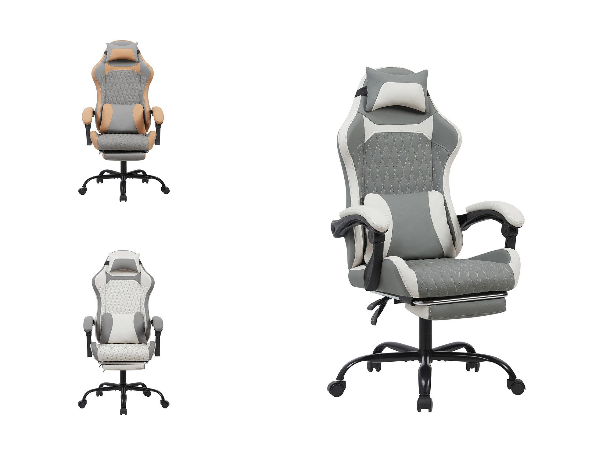 GLP Gaming-Stuhl mit Fußstütze, Bürostuhl höhenverstellbar, Gaming Chair (Gaming Stuhl mit verstellbaren Lendenkissen, Armlehne und Kopfstütze, Gamer Stuhl Bequeme Sitzkissen), gepolsterter Gaming-Stuhl, bis 136 kg Belastbarkeit