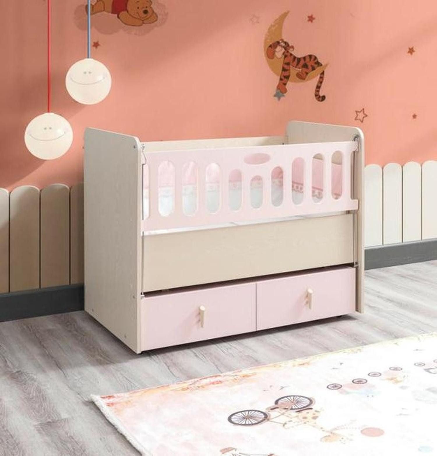 JVmoebel Babybett Modernes Ausziehbares Kinderbett aus Holz in Rosa - Luxuriöses Möbel, Made in Europe