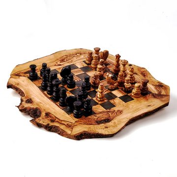 dasOlivenholzbrett Spiel, Schachspiel aus Olivenholz incl. Figuren, flach