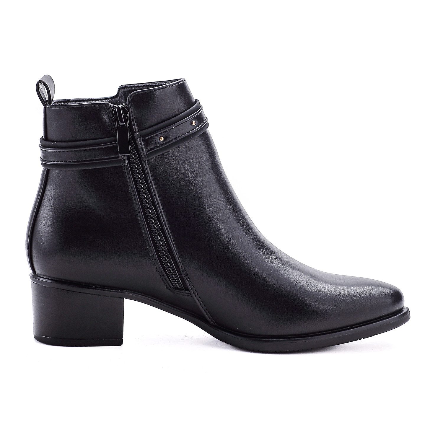 Elara Damen Ankle Boots mit Riemen, Ziernieten und Blockabsatz Stiefelette