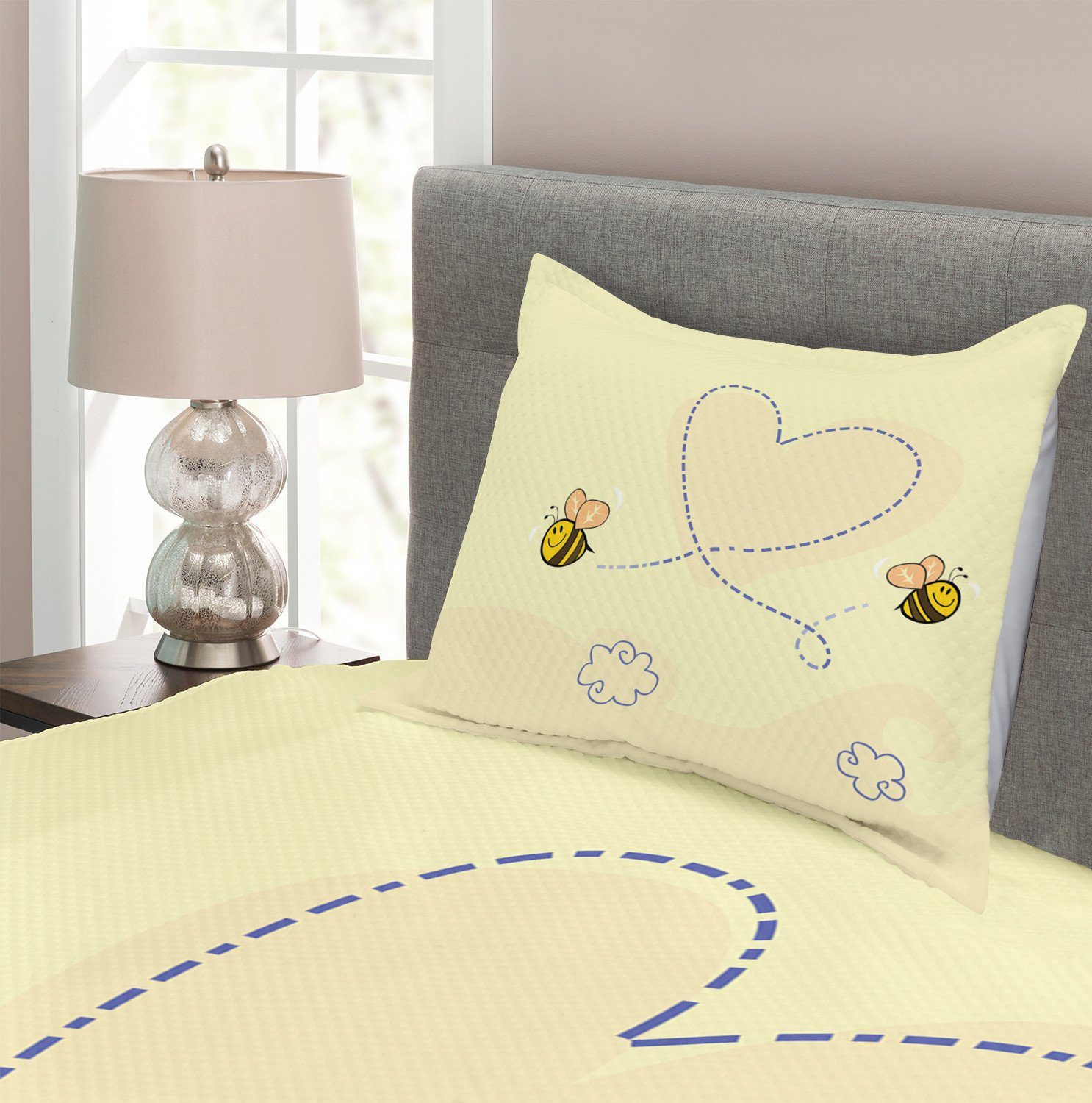 Set Fliegen Kissenbezügen Honey Bee Herzform Tagesdecke Waschbar, mit Buzzing Abakuhaus,