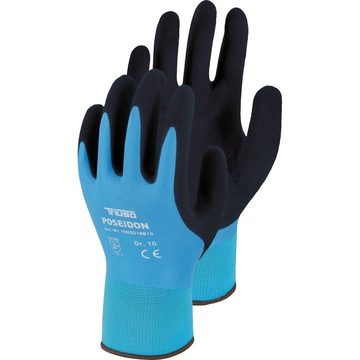 Triuso Arbeitshandschuhe Nylon-Handschuh Poseidon mit Latex-Beschichtung wasserdicht, Schutz vor schwachen Säuren, Alkoholen