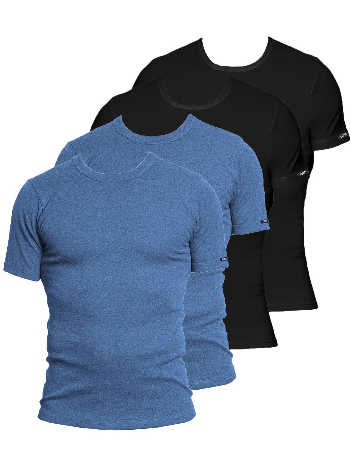 KUMPF Unterziehshirt 4er Sparpack Herren T-Shirt Bio Cotton (Spar-Set, 4-St) hohe Markenqualität poseidon schwarz