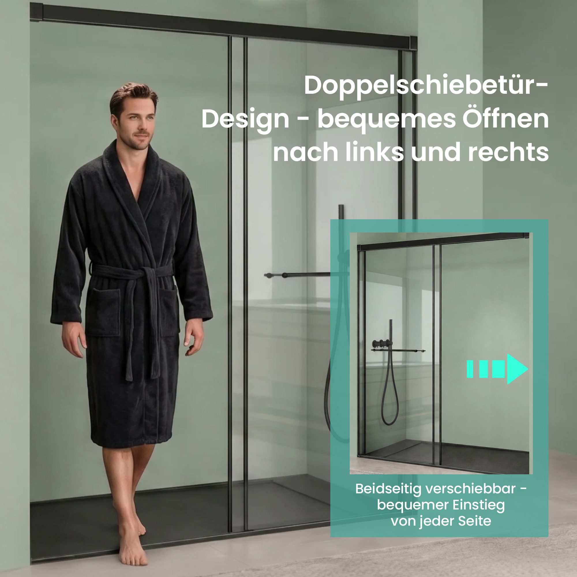 Mai & Mai Dusch-Schiebetür Duschtür Nischentür Doppelschiebetür 8 mm ESG Glas Nano Teramo67K, 100x195 cm, Sicherheitsglas, Nischentür mit Doppelschiebetür,Verstellbereich 0–30 mm