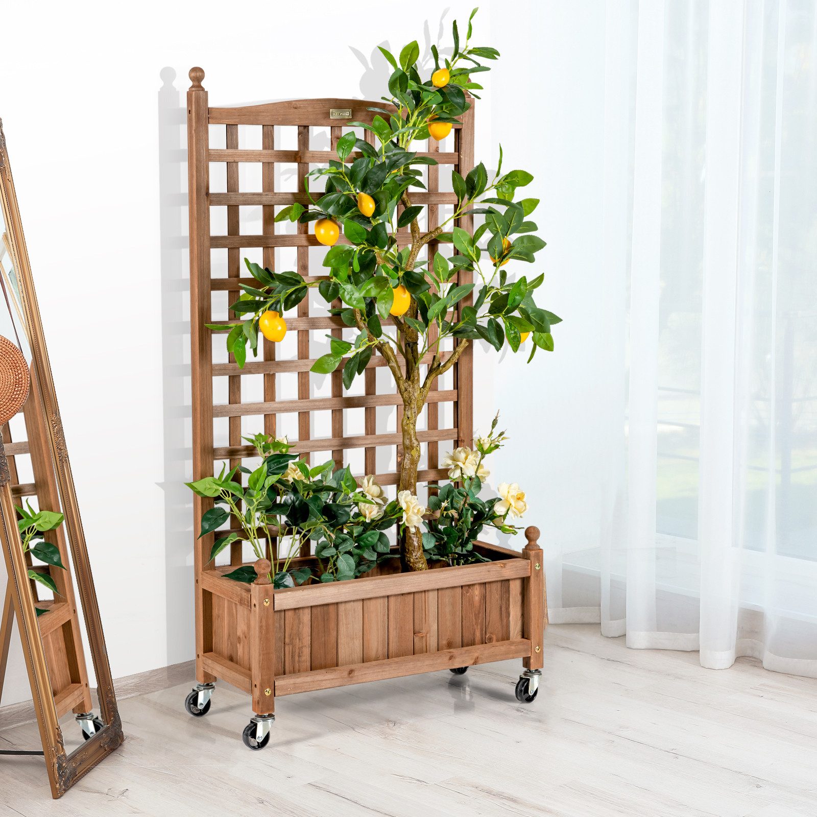 KOMFOTTEU Hochbeet, Pflanzkasten Blumenkasten mit Rankgitter, 64 x 28 x 127 cm