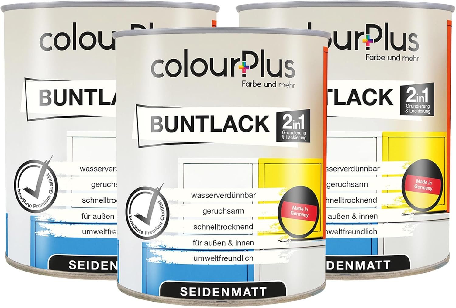 ColourPlus Acryl-Buntlack Buntlack, 2in1 Holzfarbe & Lack, wasserverdünnbar, ohne Grundierung, ergiebig